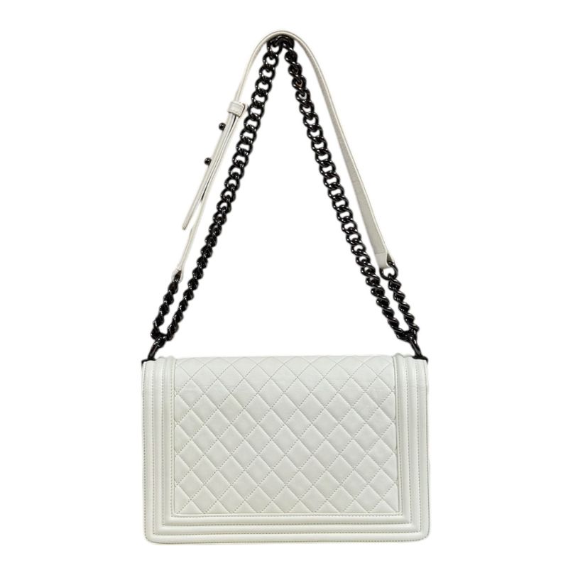 Chanel Boy Shoulder Bag Leather White Ladies