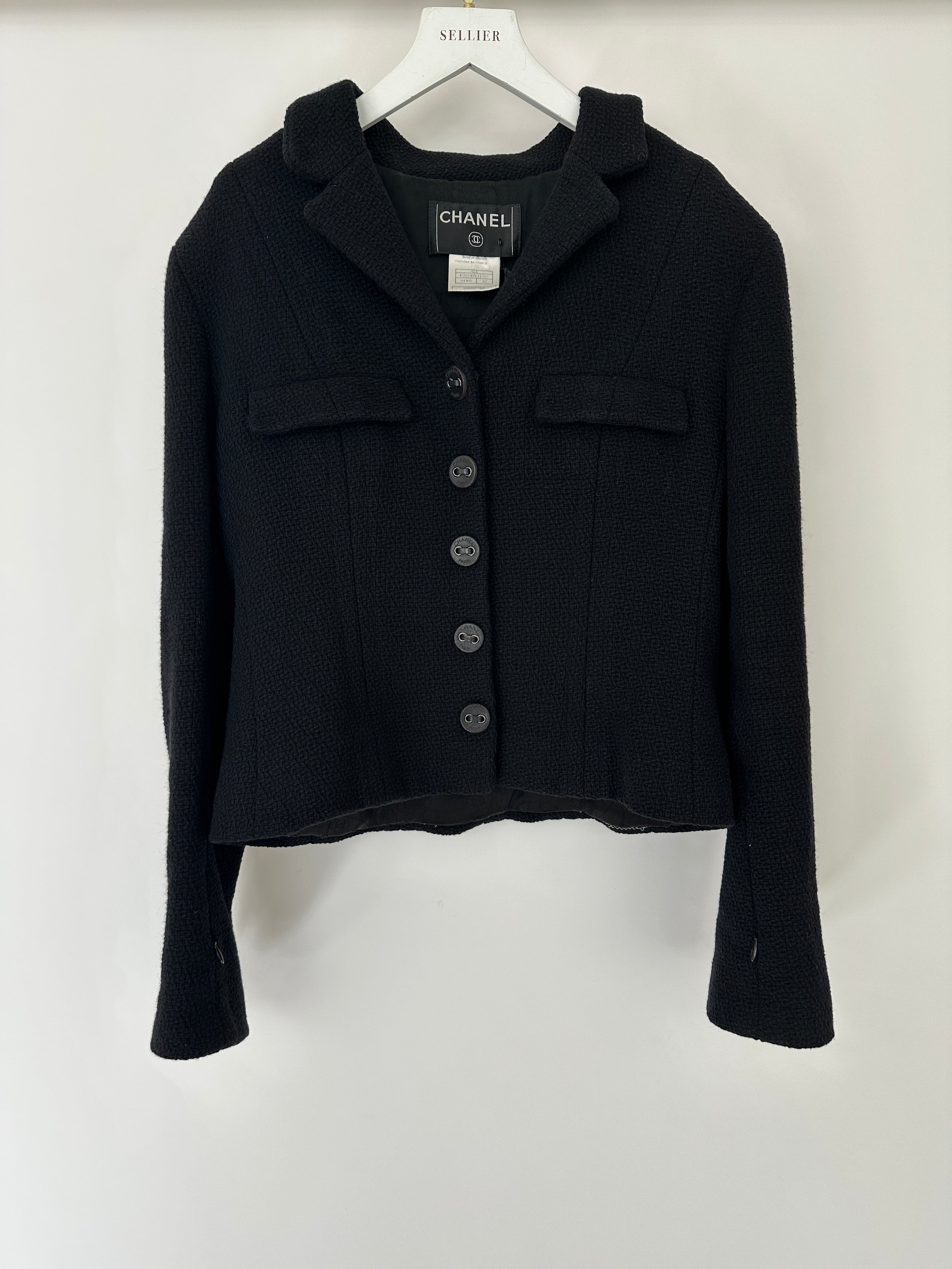 *FIRE PRICE* Chanel 02A Black Wool Jacket with Zips on The Sleeves & Leather Buttons Size FR 42 (UK 14)