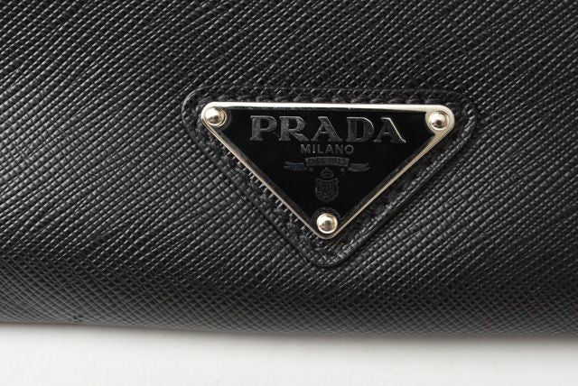 Prada Clutch Bag Travel Pouch Men's Saffiano Patch Patchwork Black Azzurro