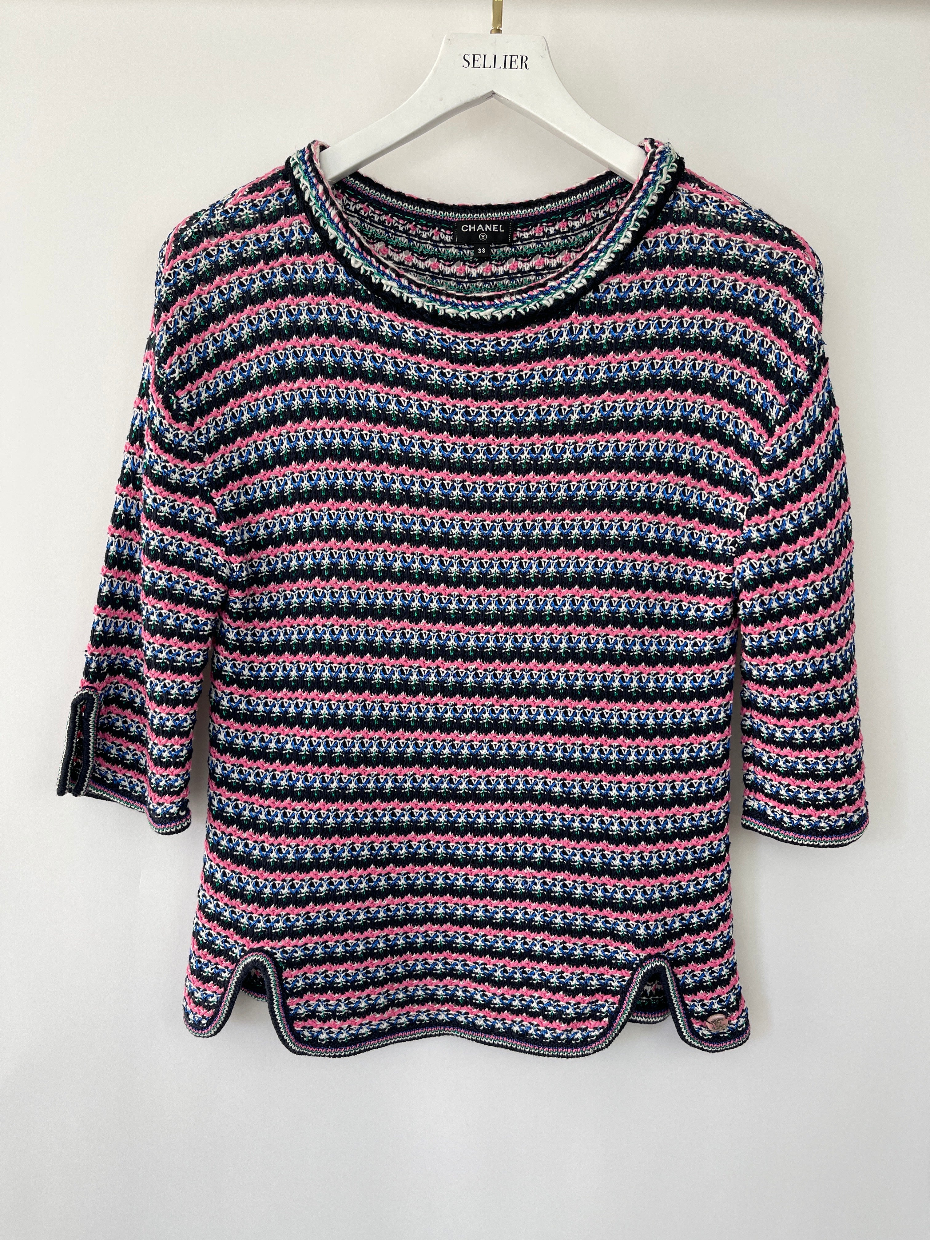 *FIRE PRICE* Chanel Pink, Black Metallic Green Mid-Sleeve Top FR 38 (UK 10)