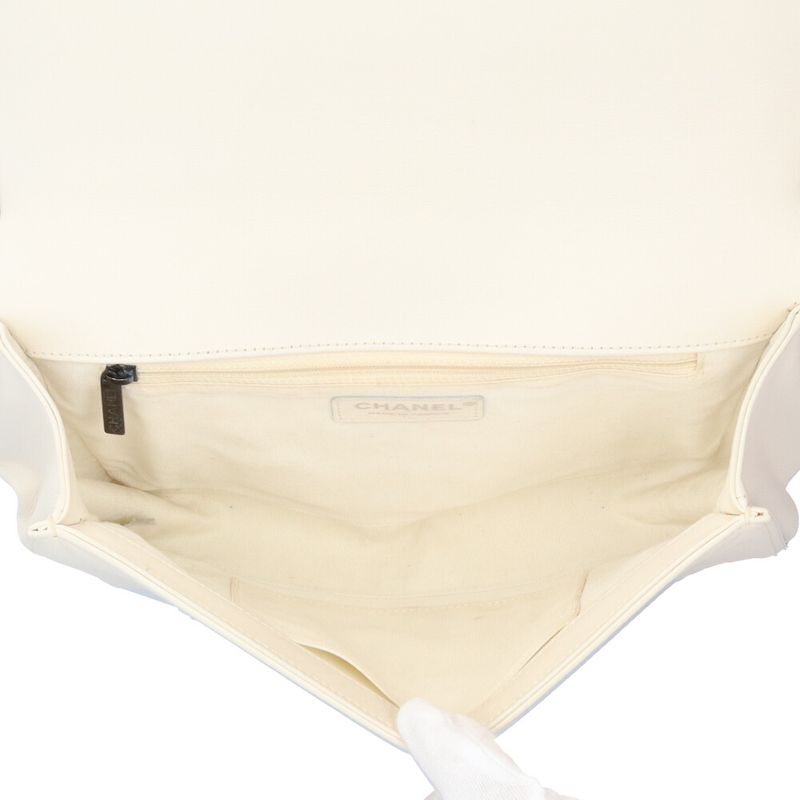 Chanel Boy Shoulder Bag Leather White Ladies
