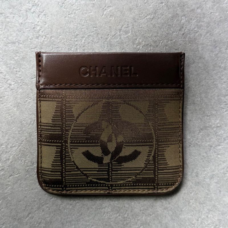 Chanel New Travel Line Coin Case Mini Pouch Ring Leather Canvas Brown