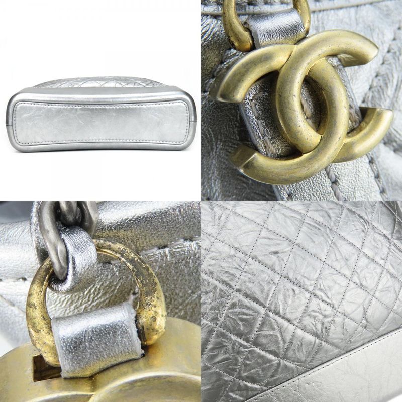 Chanel Shoulder Bag Gabrielle Chain Large Hobo Leather Silver Metallic