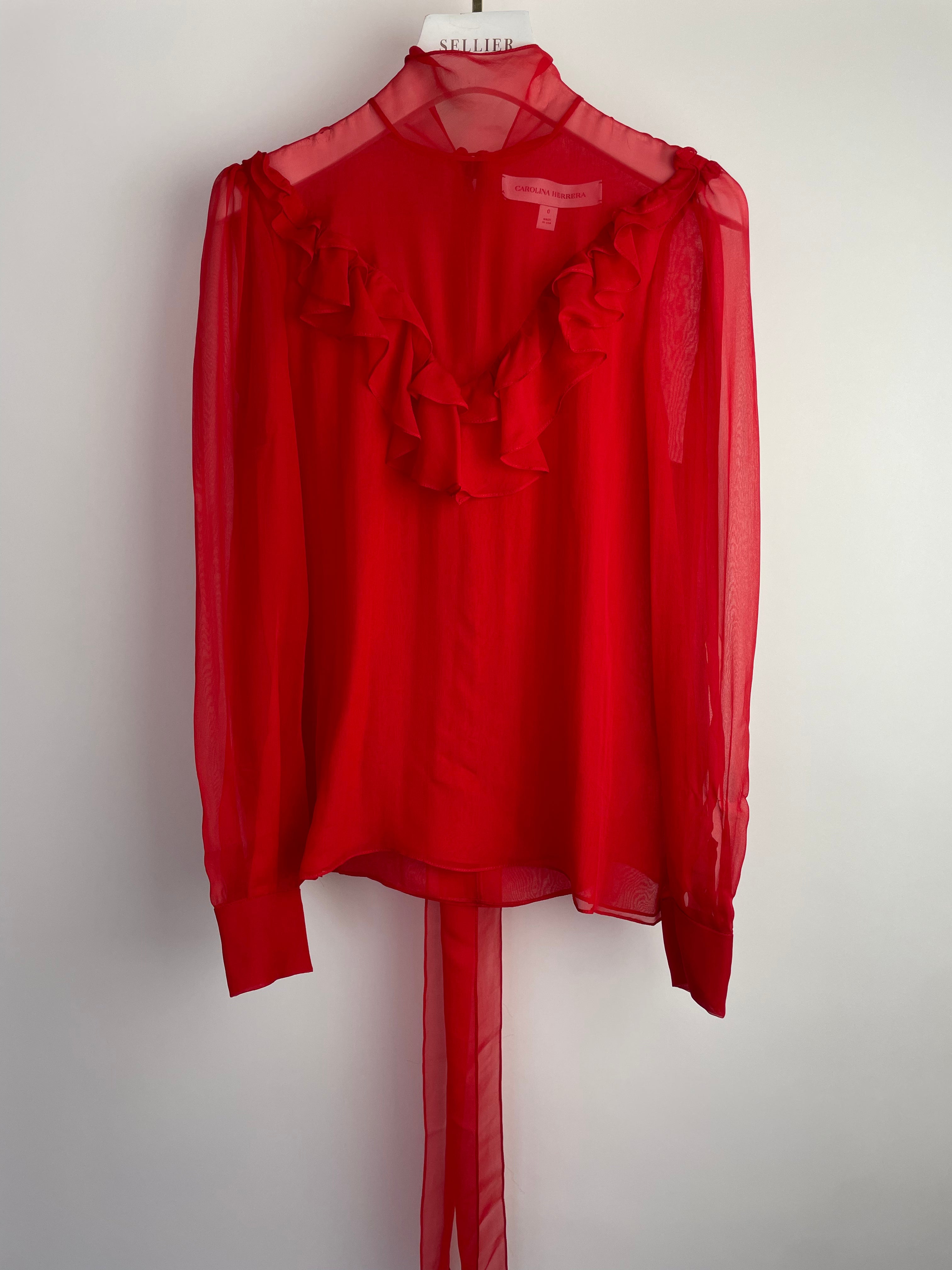 *CURRENT SEASON* Carolina Herrera Red Three Piece Trousers, Jacket and Blouse Set Size US 0 (UK 4)
