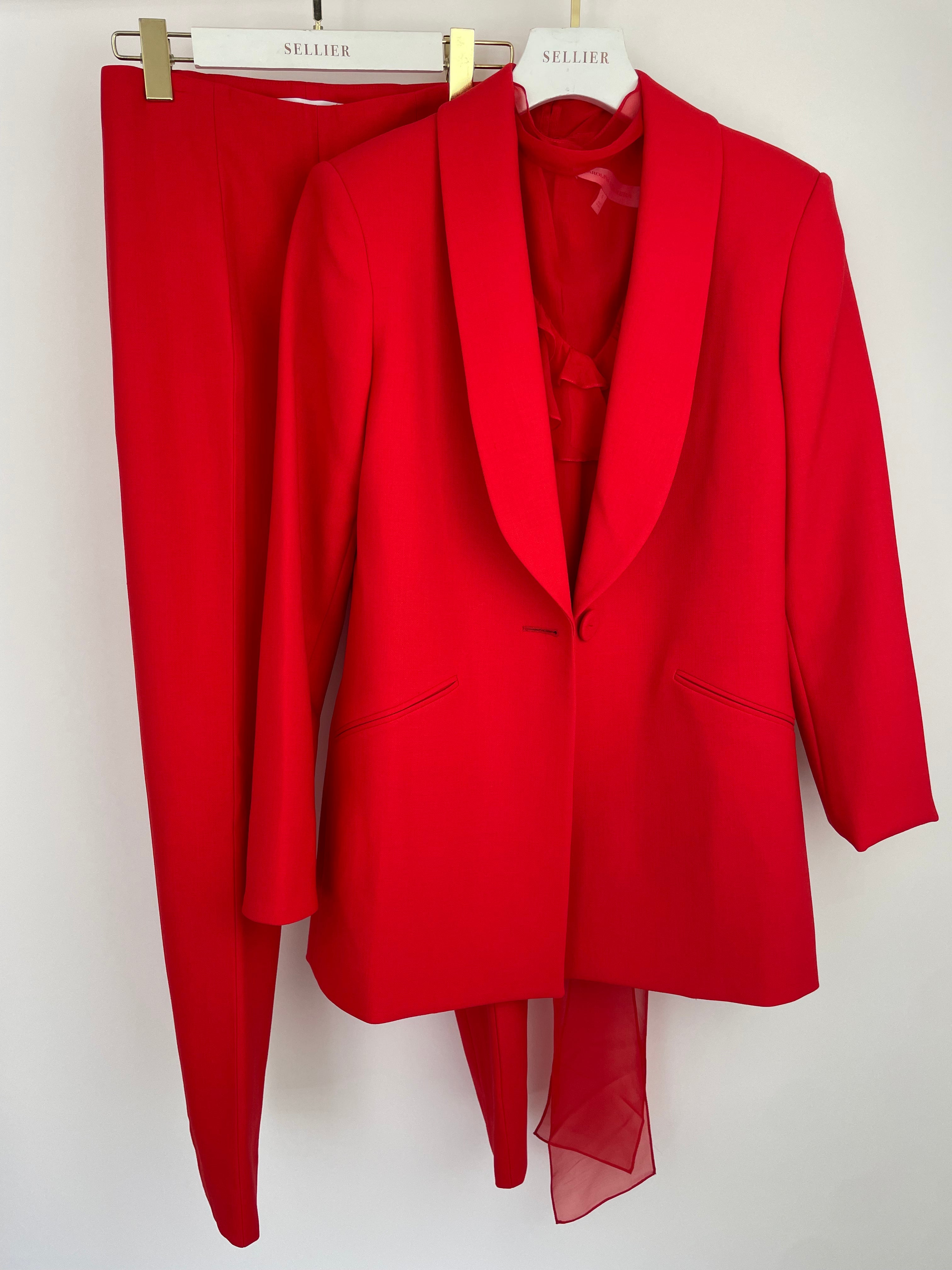*CURRENT SEASON* Carolina Herrera Red Three Piece Trousers, Jacket and Blouse Set Size US 0 (UK 4)