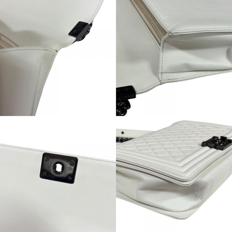 Chanel Boy Shoulder Bag Leather White Ladies