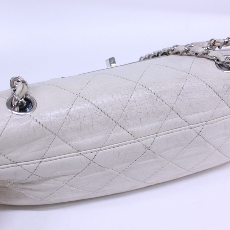 Chanel 255 Chain Handbag Lambskin White Handbag Silver