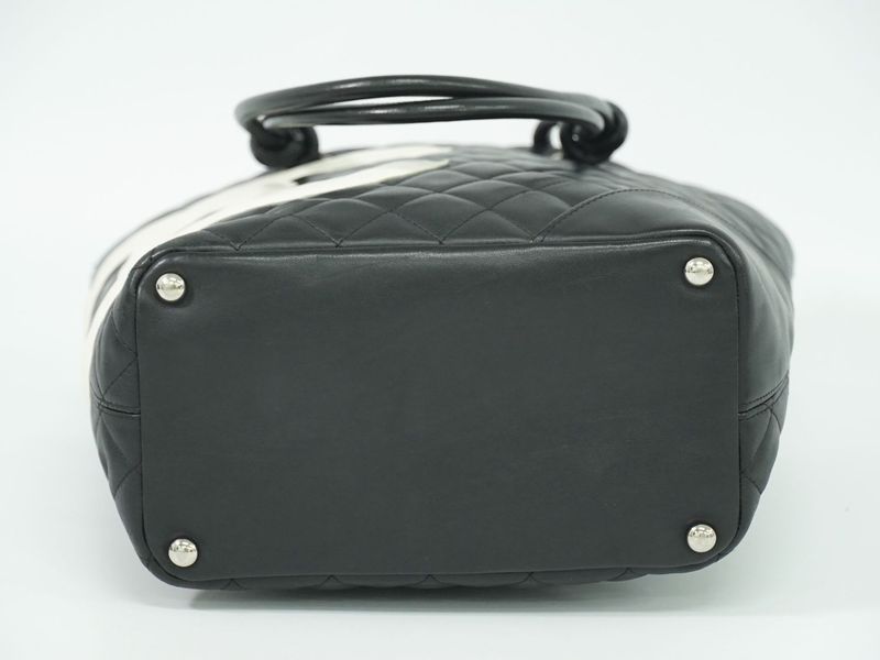 Chanel Chanel Cambon Line Tote Handbag Leather Black White