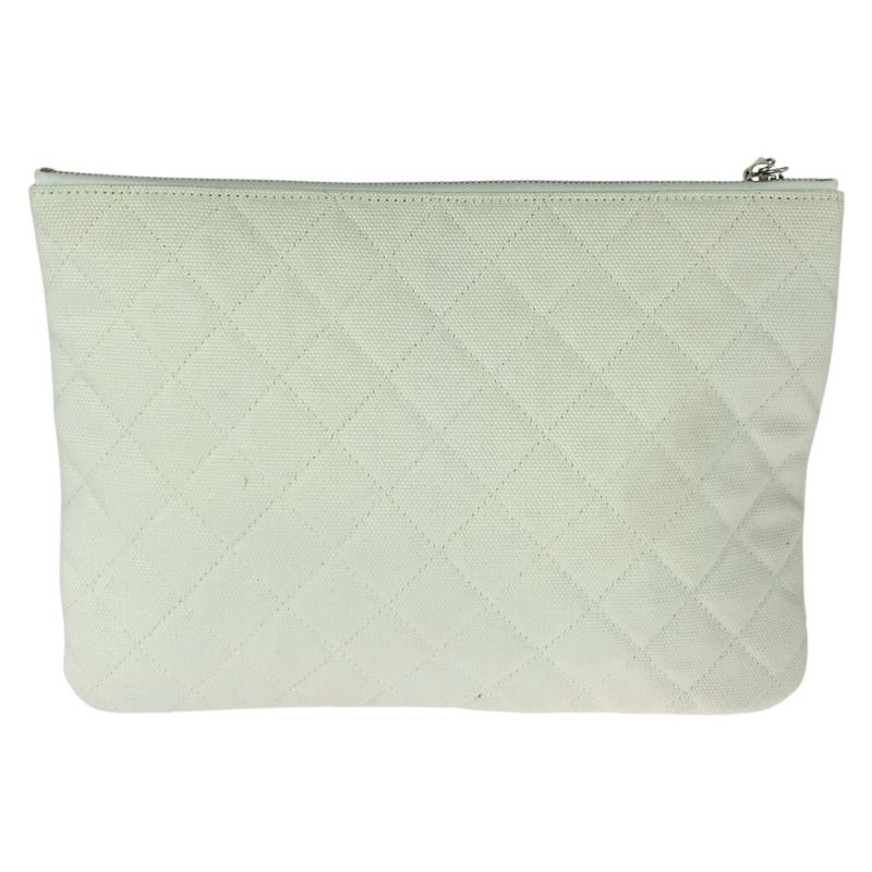 Chanel Chanel Coco Cuba White Multicolor Silver Hardware Canvas Clutch Bag