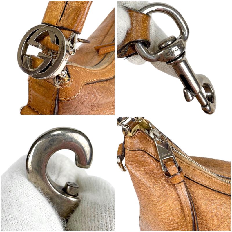 Gucci 2-Way Hobo Bag One Shoulder Bag Brown Leather GG Interlocking Silver