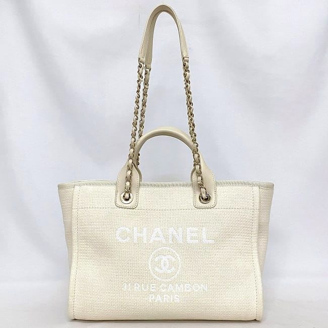Chanel 2-Way Tote Bag Deauville MM White