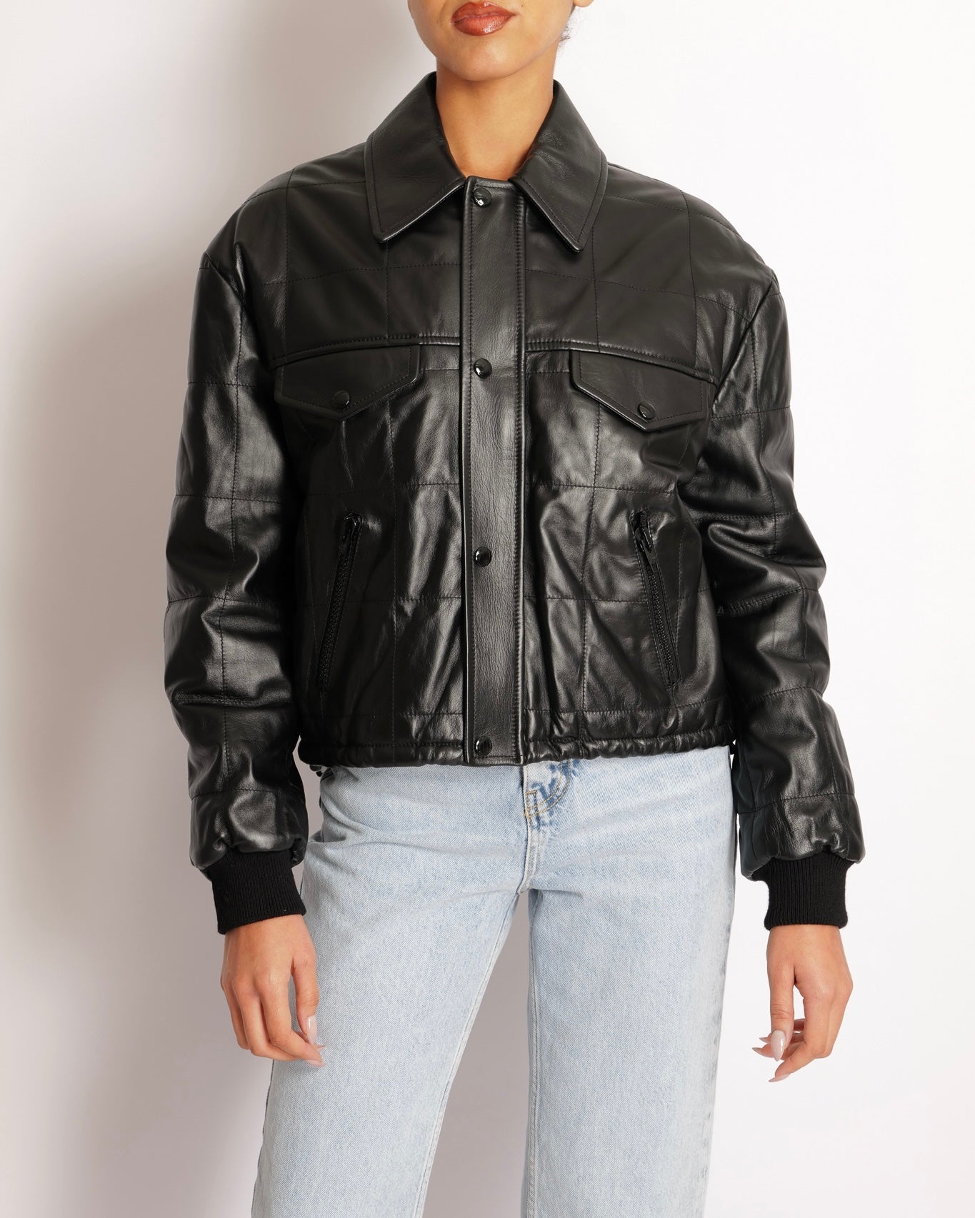 Celine Black Leather Bomber Jacket with Pocket Details Size FR 36 (UK 8) RRP £4,000
