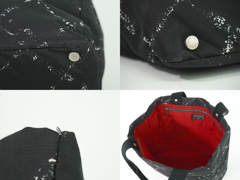 Chanel New Travel Line Tote Bag Handbag Nylon Black New Travel Line