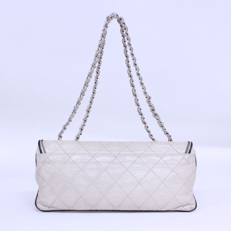 Chanel 255 Chain Handbag Lambskin White Handbag Silver