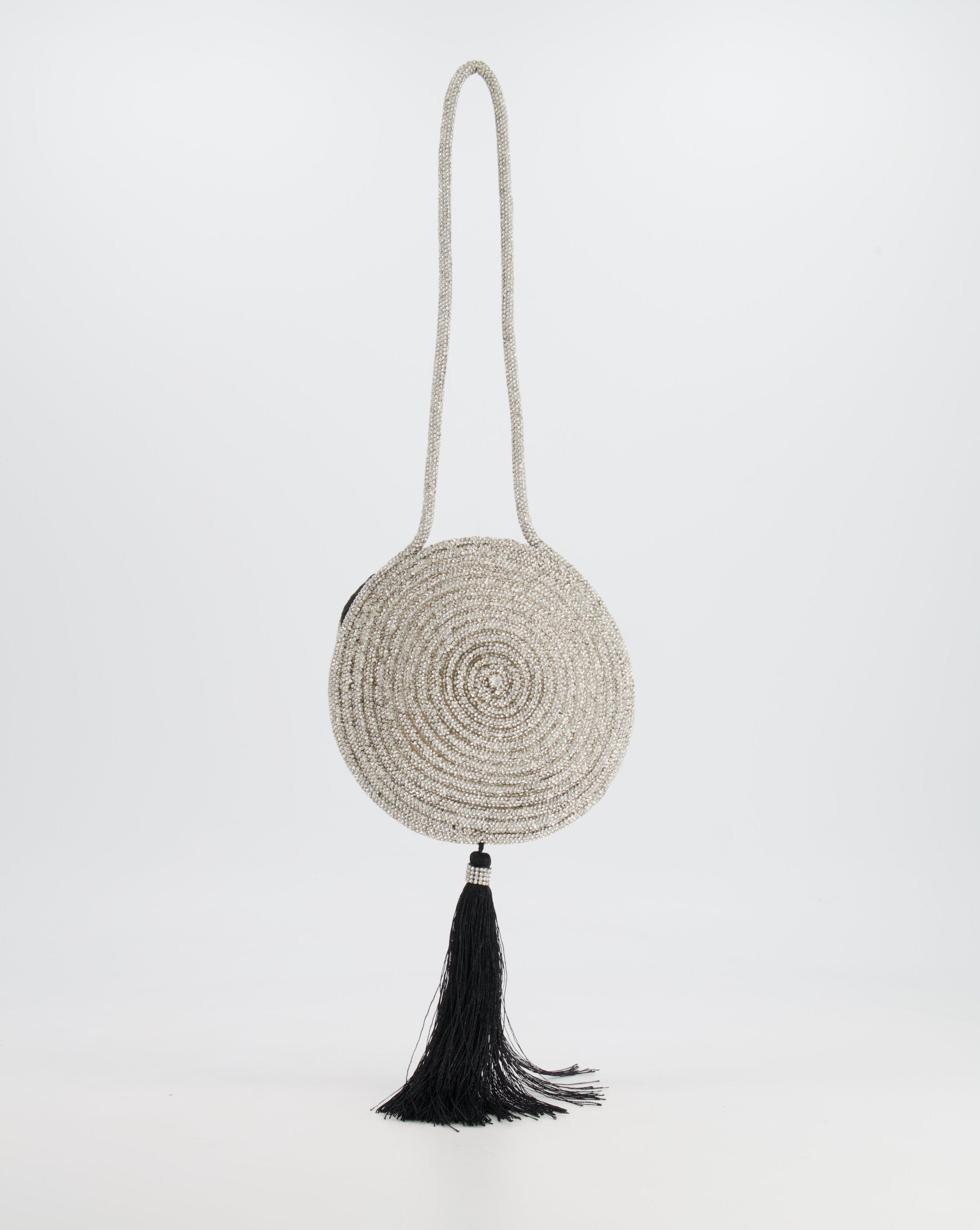 Nué Crystal Spiral Round Small Bag with Black Tassel Detail RRP £640