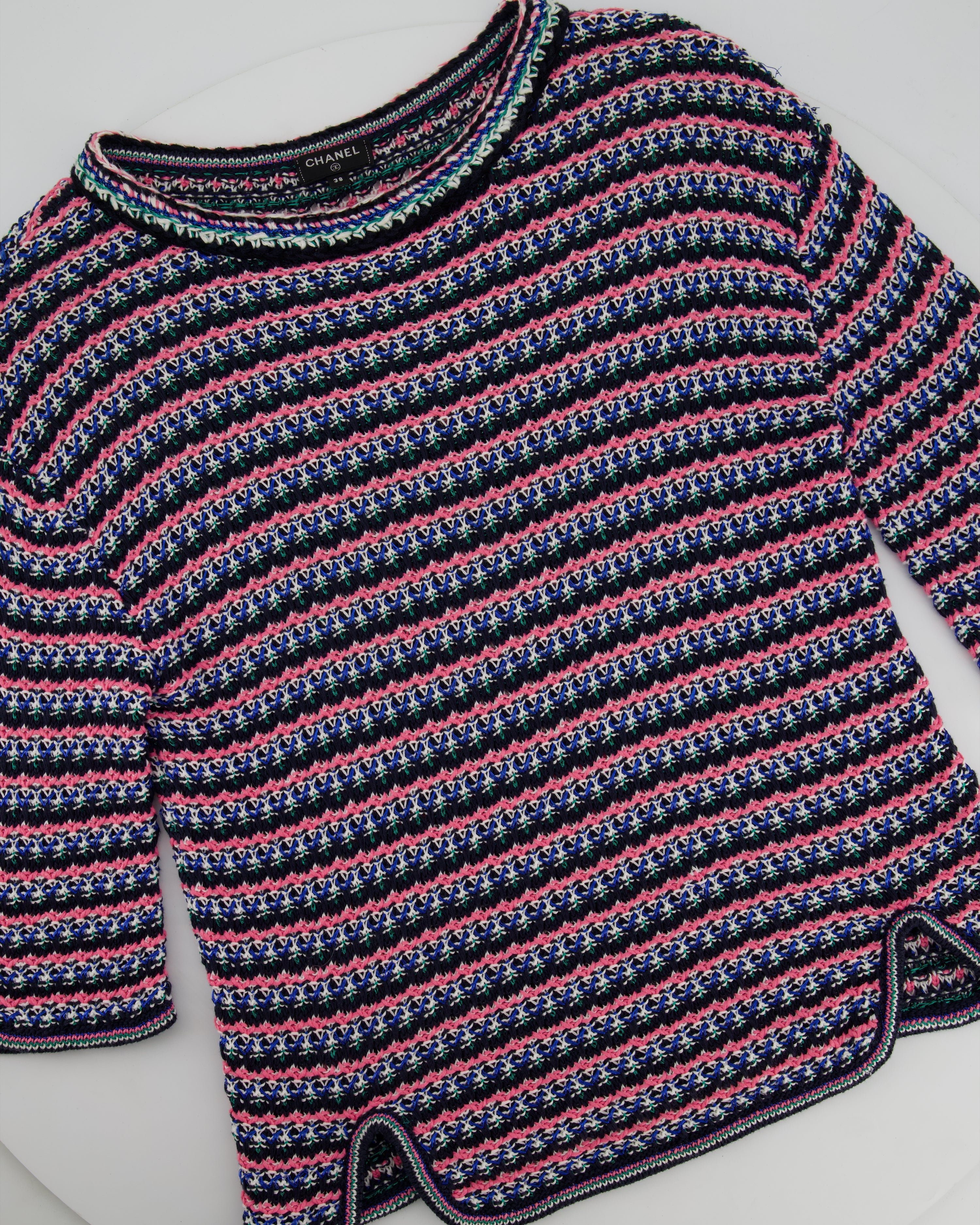 *FIRE PRICE* Chanel Pink, Black Metallic Green Mid-Sleeve Top FR 38 (UK 10)