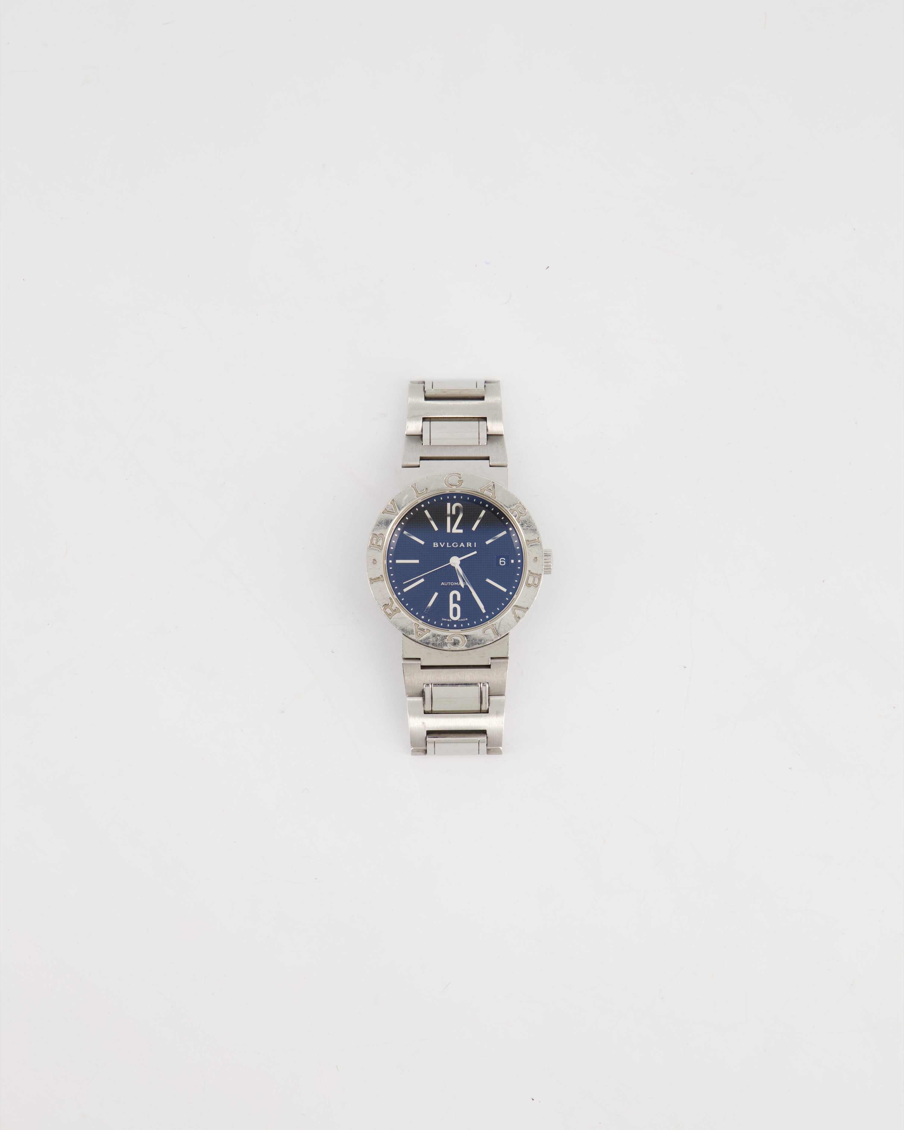 Bulgari Stainless Steel BB 38 SS Automatic Watch With Black Face