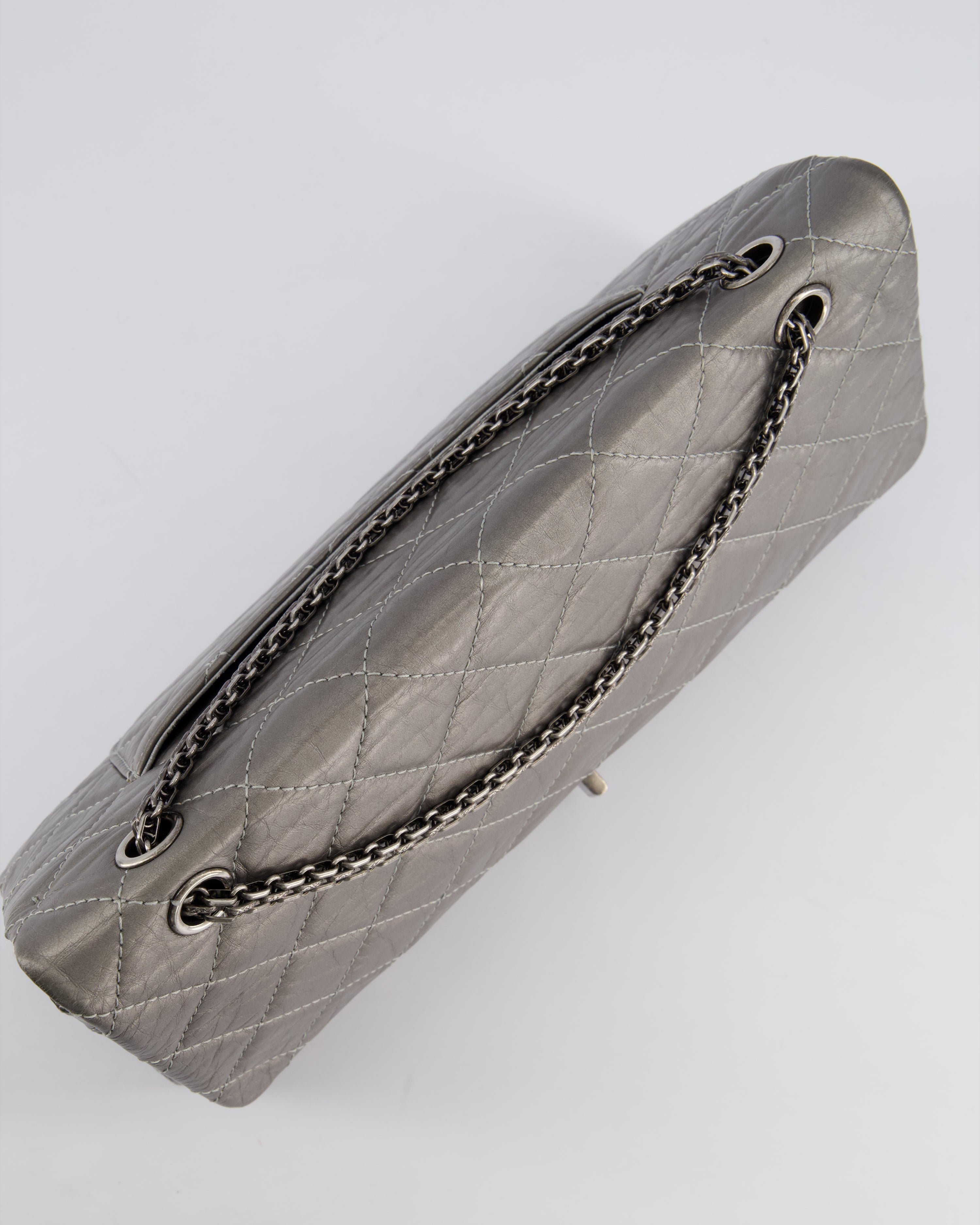 *FIRE PRICE* Chanel 2.55 Jumbo Reissue Bag in Metallic Grey Crumpled Calfskin Leather With Gunmetal Hardware