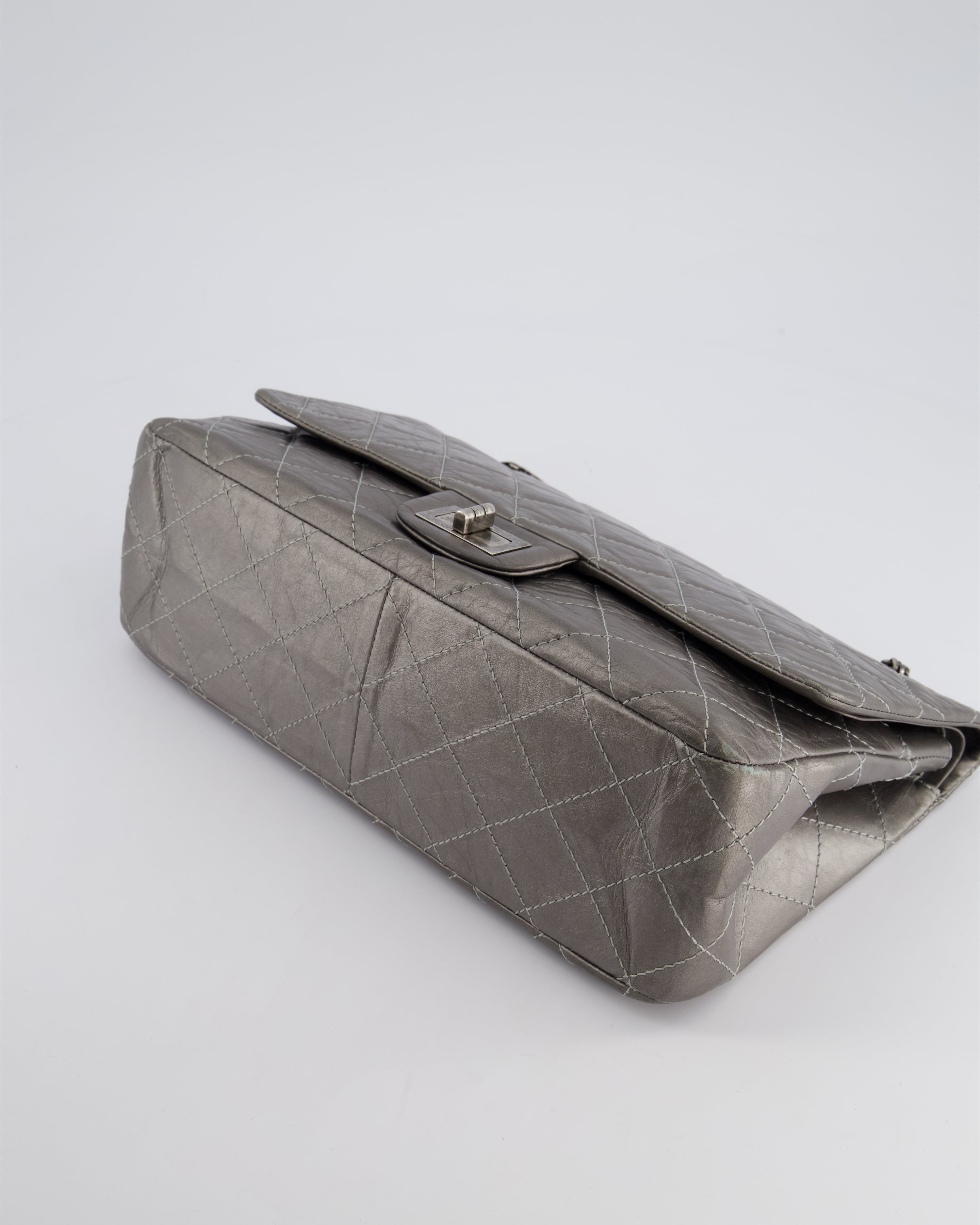 *FIRE PRICE* Chanel 2.55 Jumbo Reissue Bag in Metallic Grey Crumpled Calfskin Leather With Gunmetal Hardware