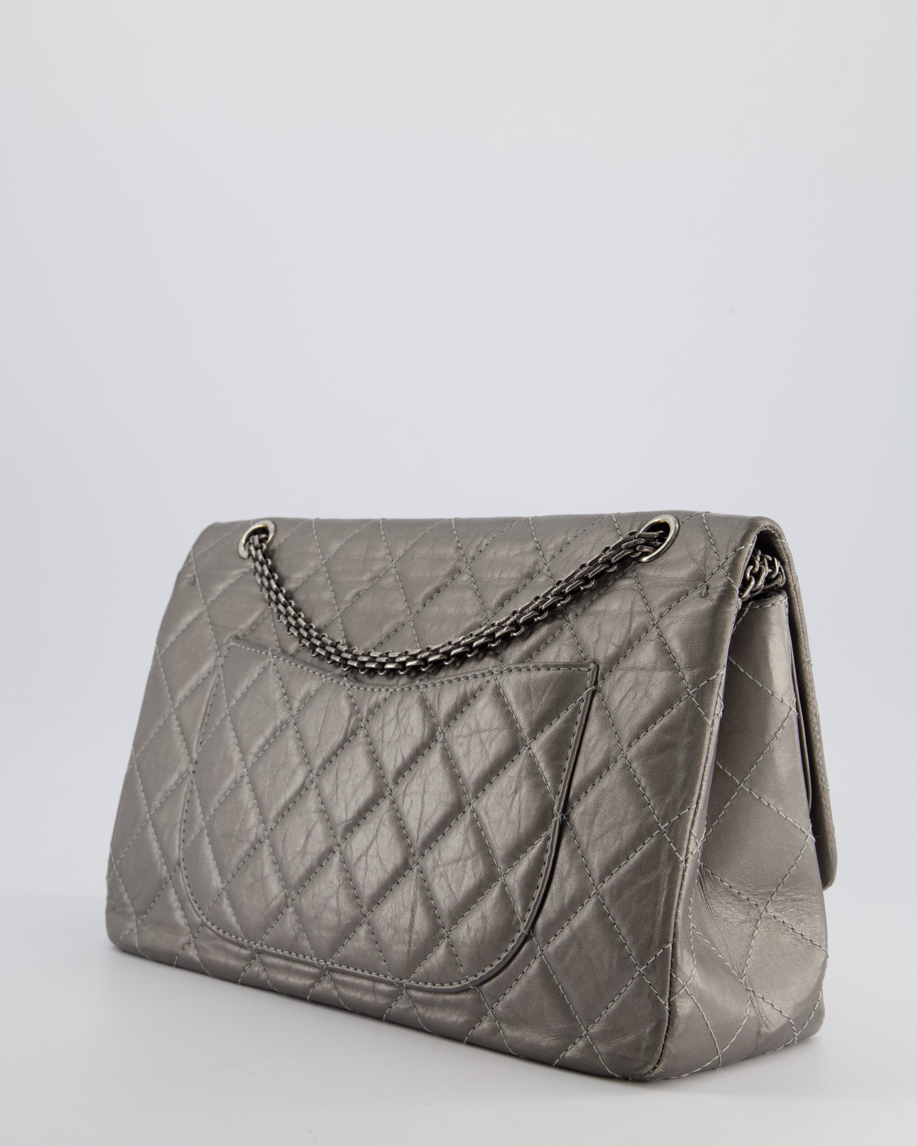 *FIRE PRICE* Chanel 2.55 Jumbo Reissue Bag in Metallic Grey Crumpled Calfskin Leather With Gunmetal Hardware