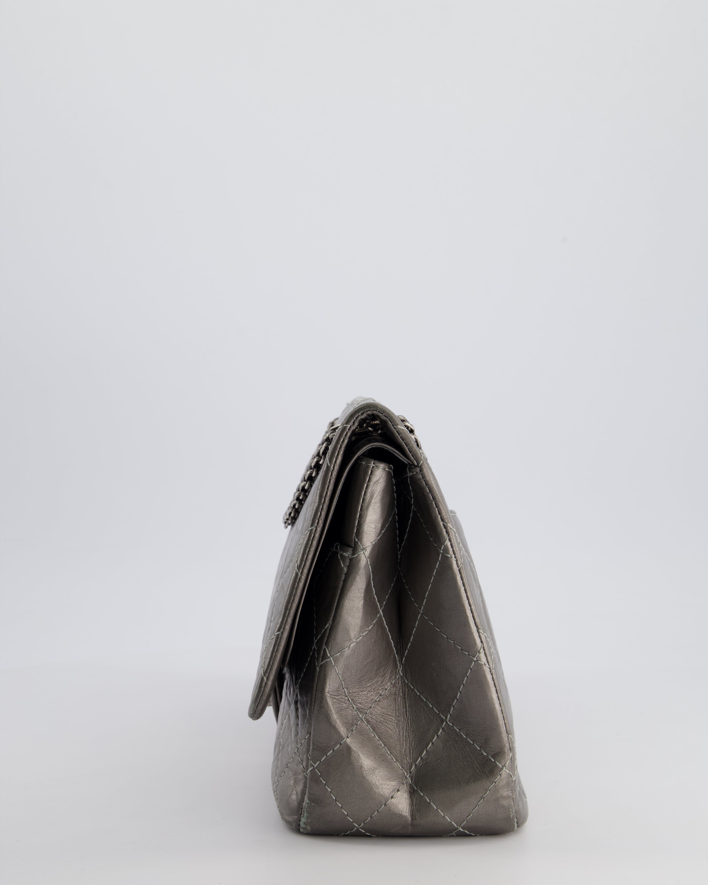 *FIRE PRICE* Chanel 2.55 Jumbo Reissue Bag in Metallic Grey Crumpled Calfskin Leather With Gunmetal Hardware