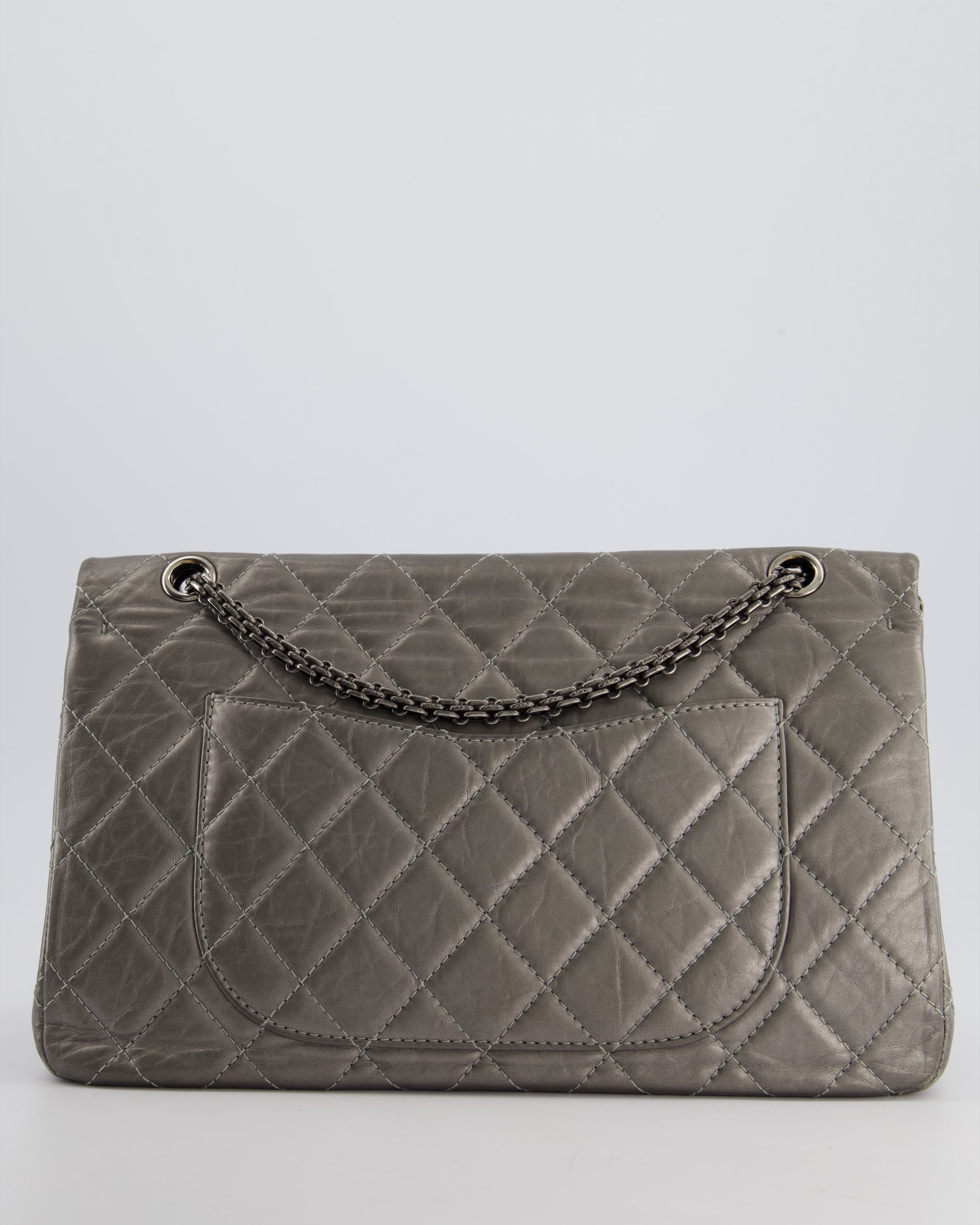 *FIRE PRICE* Chanel 2.55 Jumbo Reissue Bag in Metallic Grey Crumpled Calfskin Leather With Gunmetal Hardware