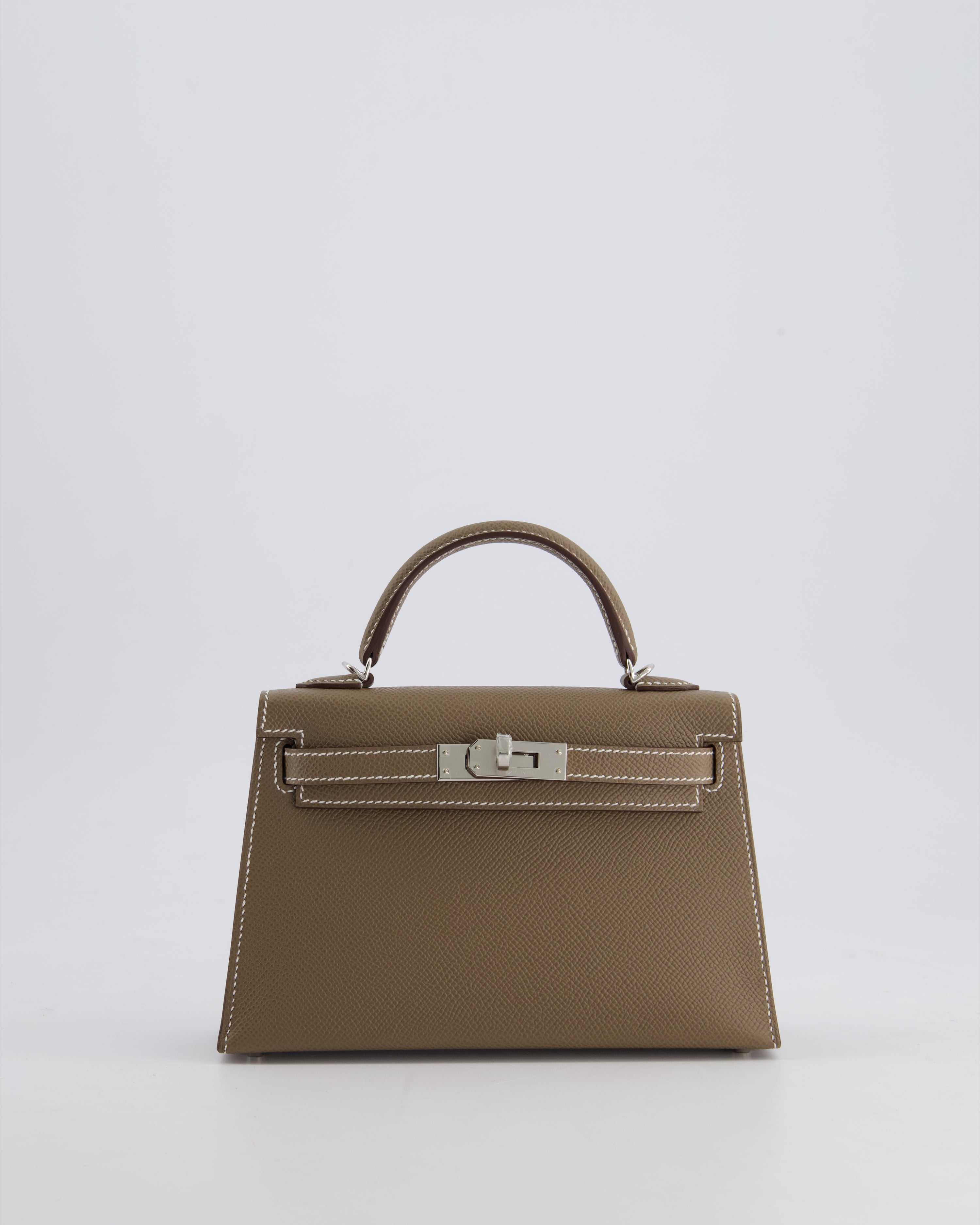 *HOT* Hermes Mini Kelly II 20 Bag in Etoupe Epsom Leather with Palladium Hardware