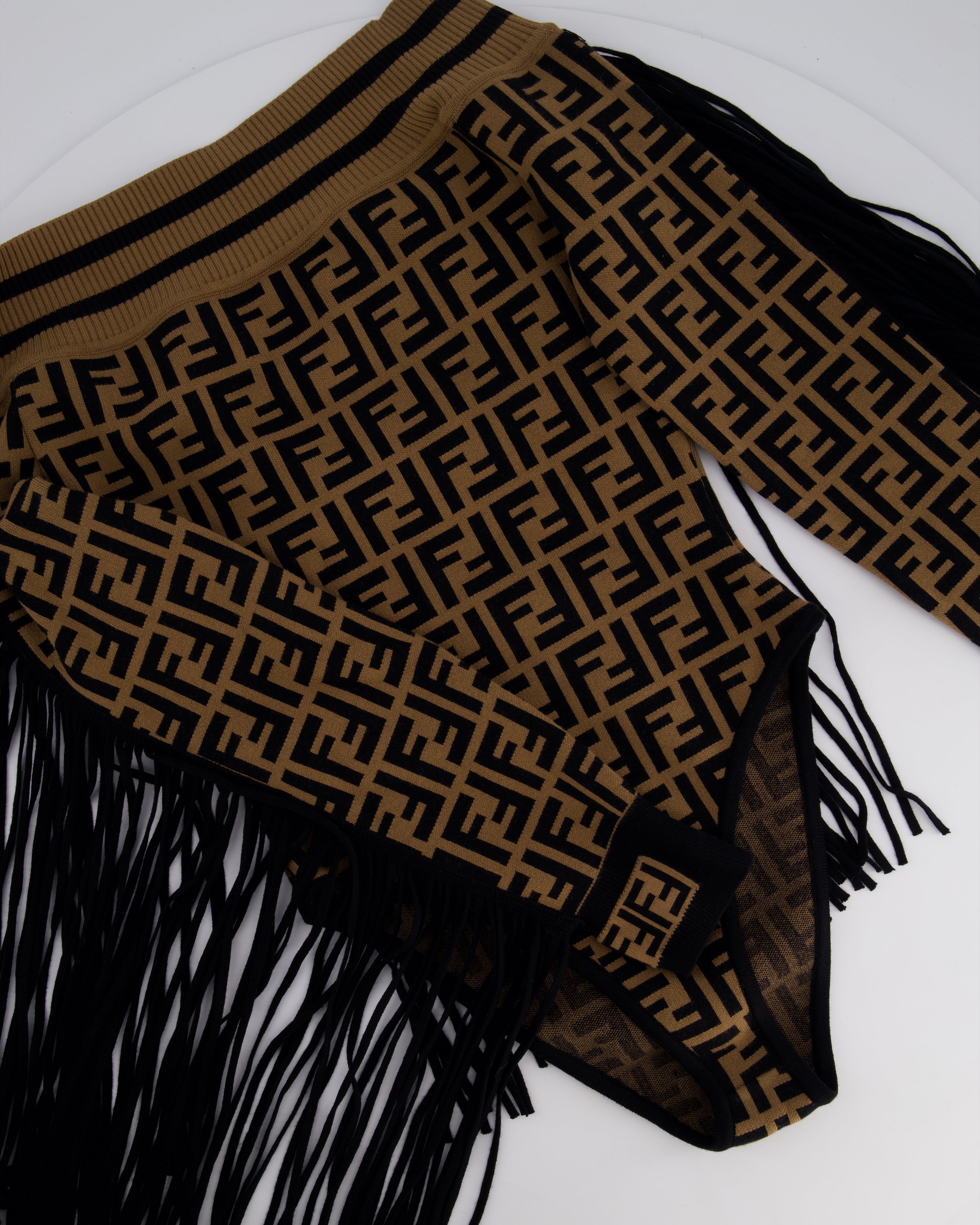 Fendi Off Shoulder Bodysuit Top With FF Monogram and Tassle Detail UK 8-10