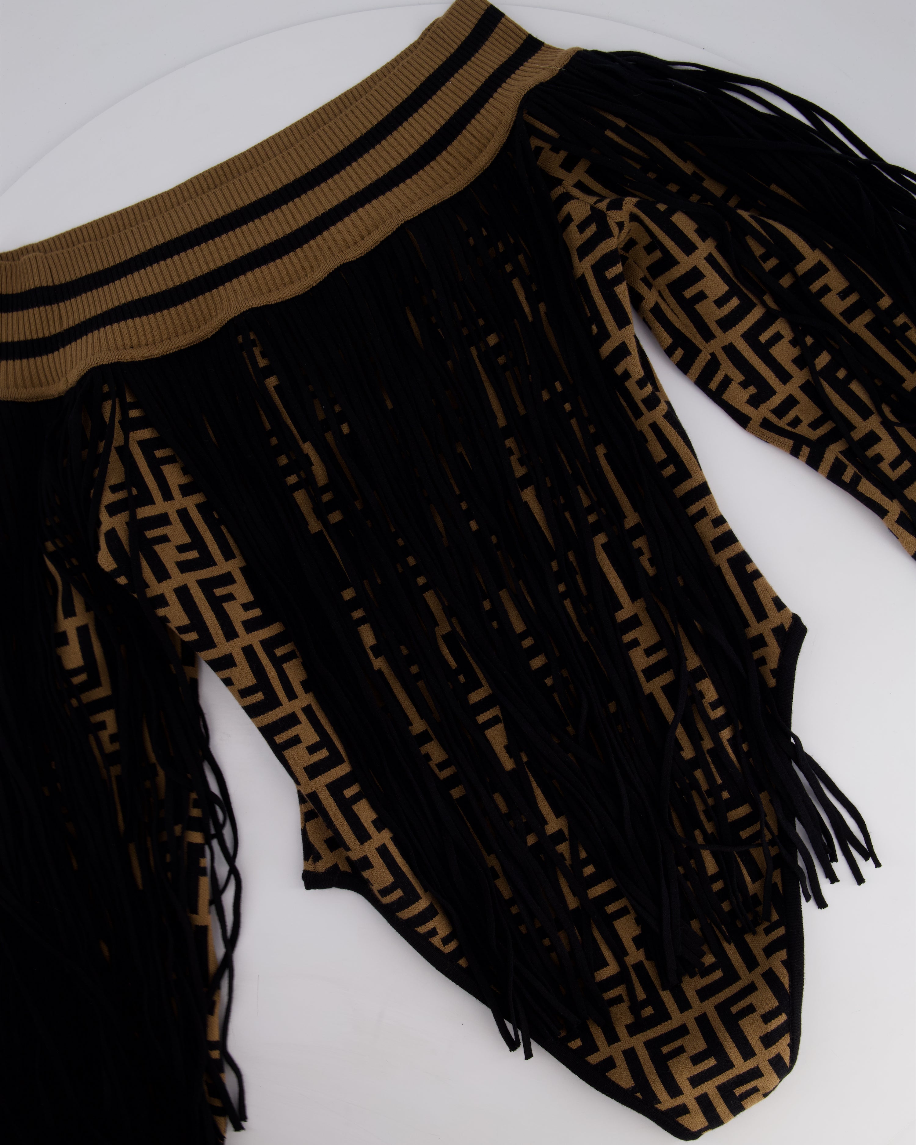 Fendi Off Shoulder Bodysuit Top With FF Monogram and Tassle Detail UK 8-10