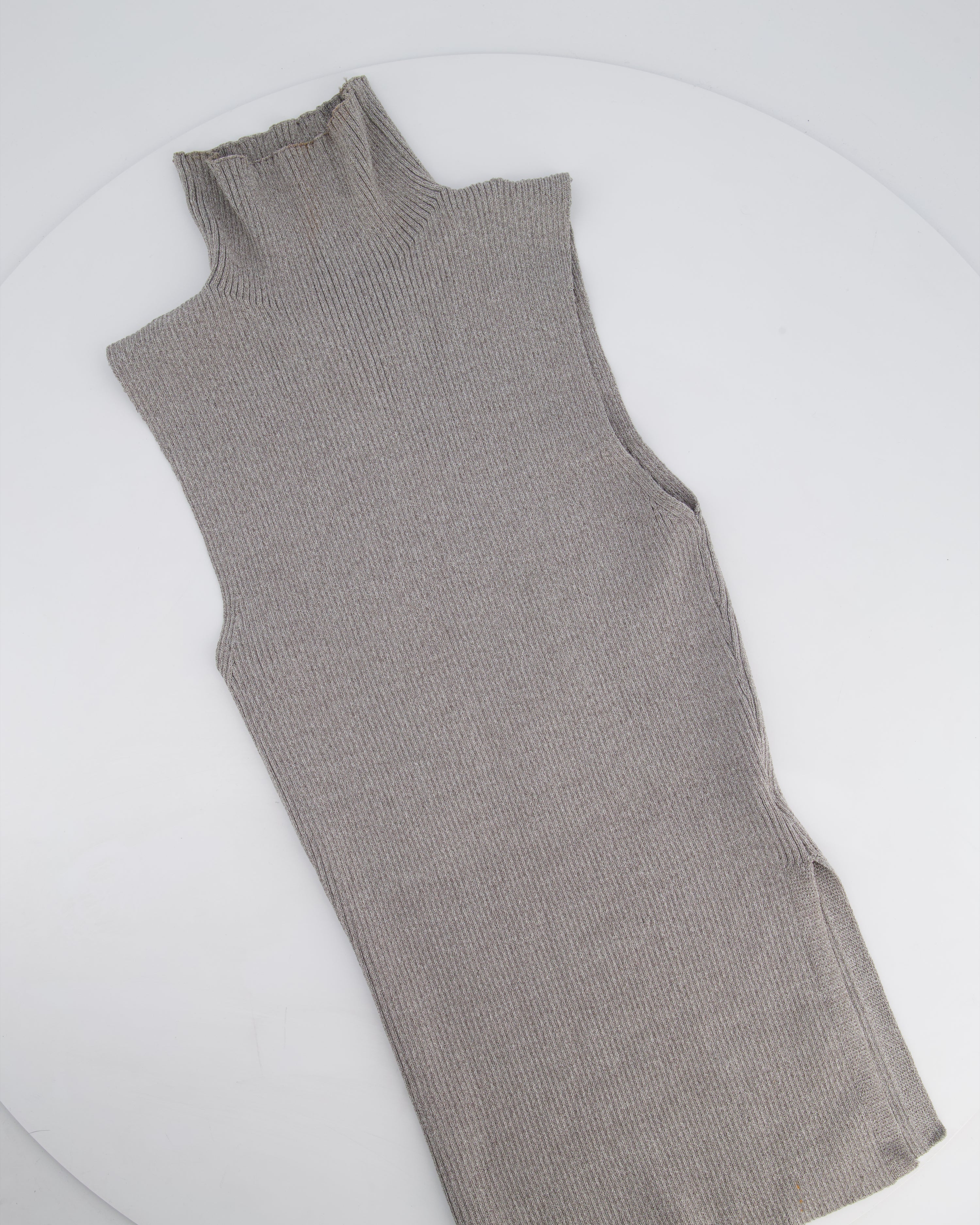 All The Ways Grey Ribbed Sleeveless High-Neck Top with Side Split Detail Size S (UK 6/8)