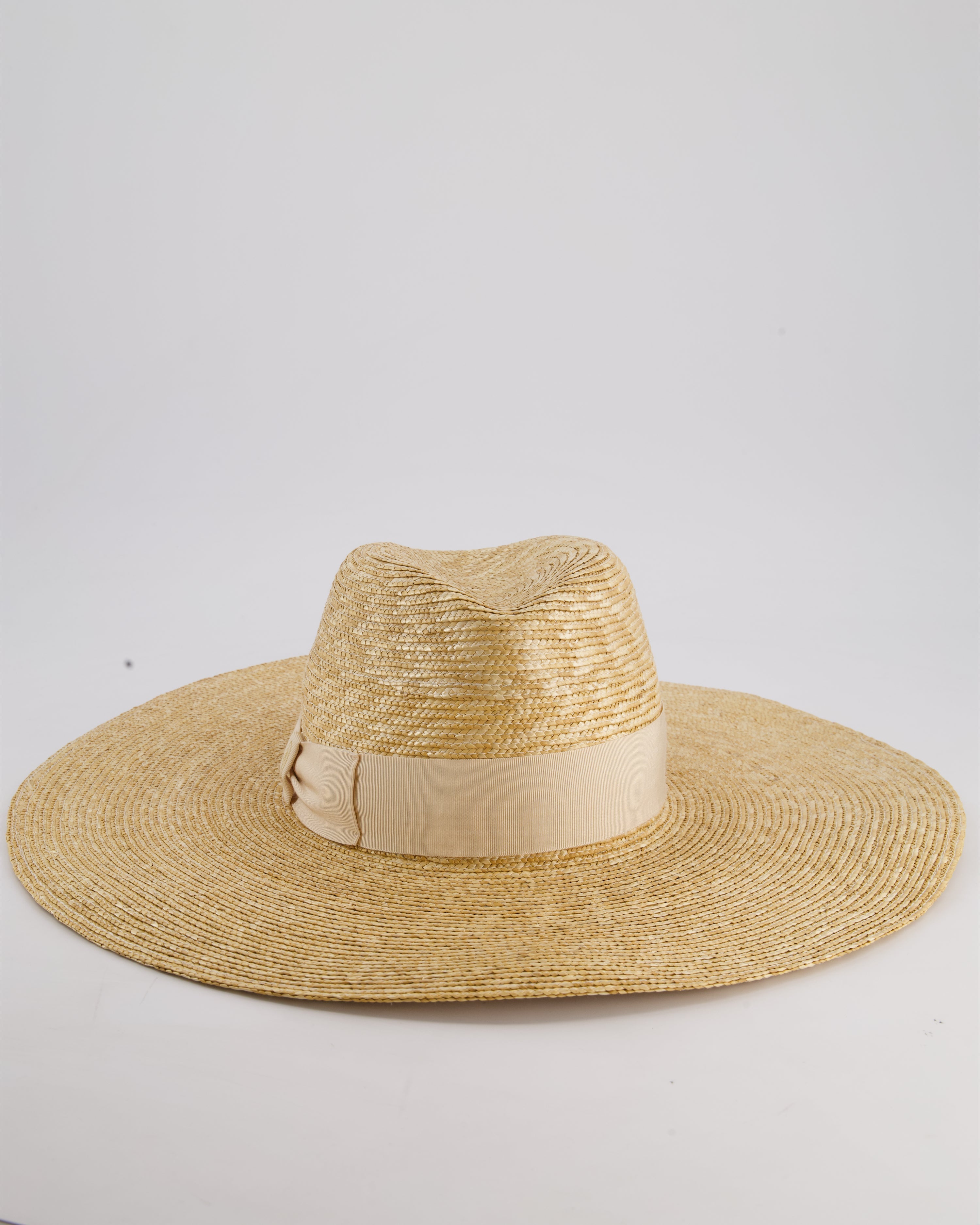 Borsalino Beige Raffia Hat with Logo Detail Size S