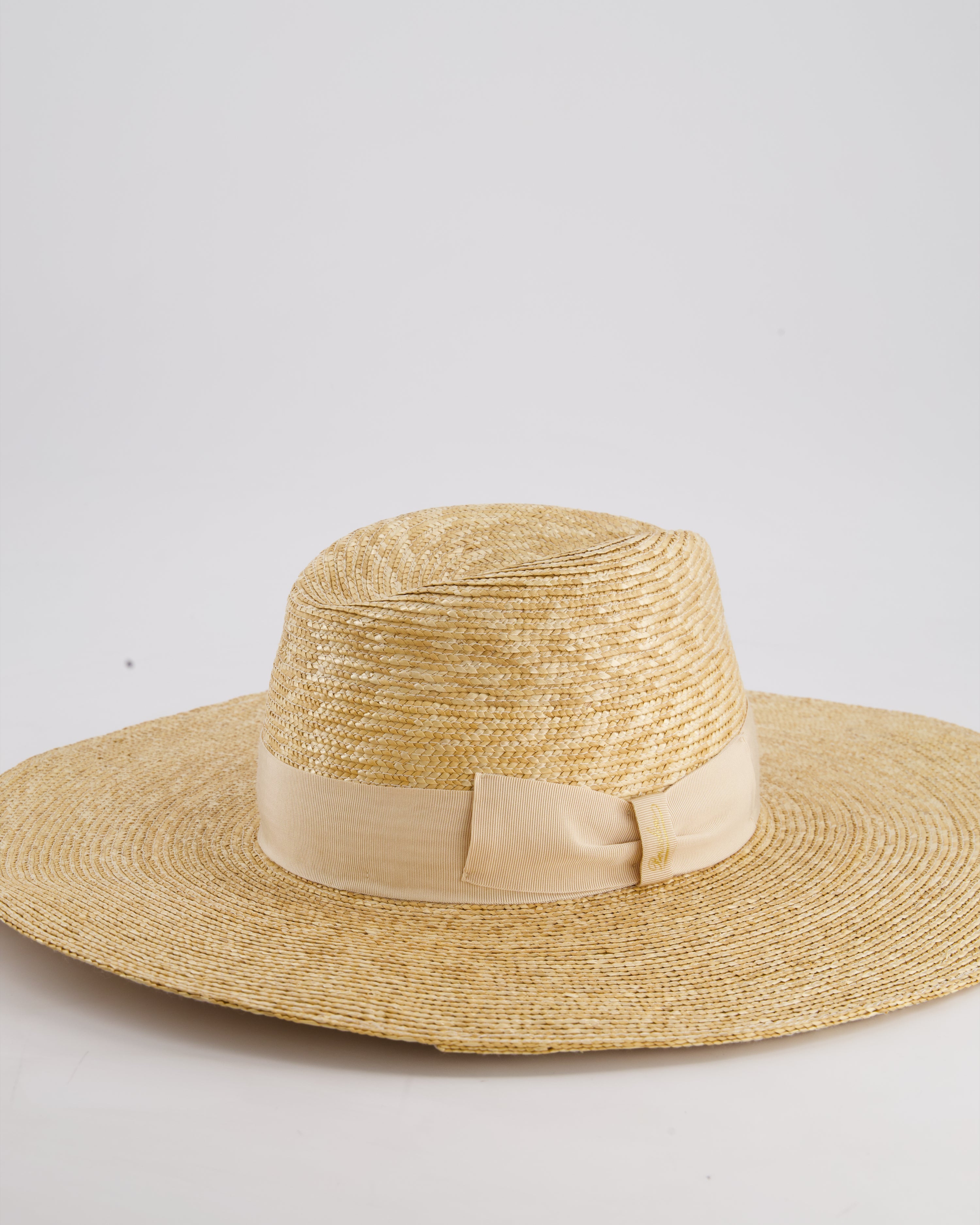 Borsalino Beige Raffia Hat with Logo Detail Size S