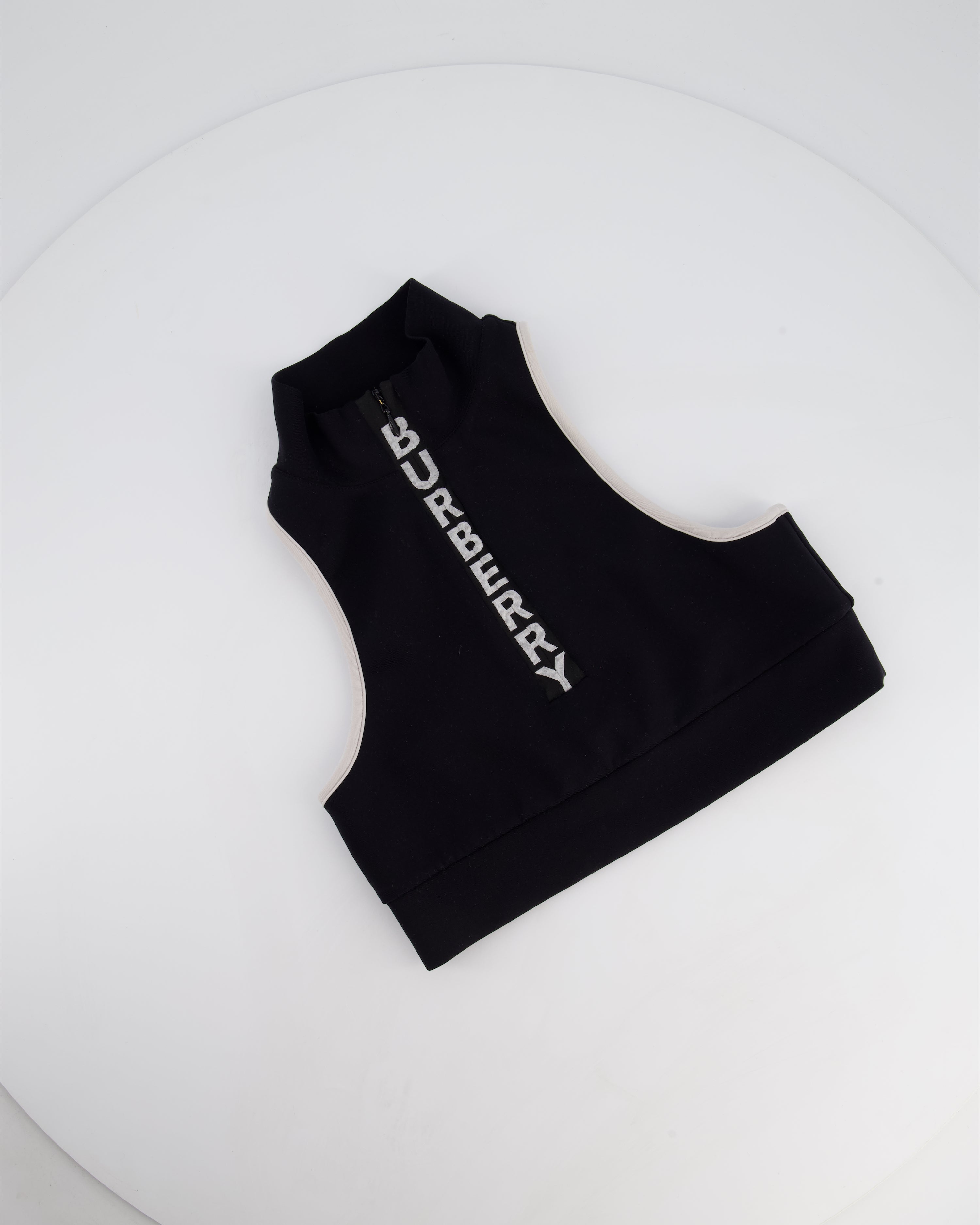 Burberry Black Tay Cropped Tank Top with Zip & Logo Detail Size XS (UK 6)