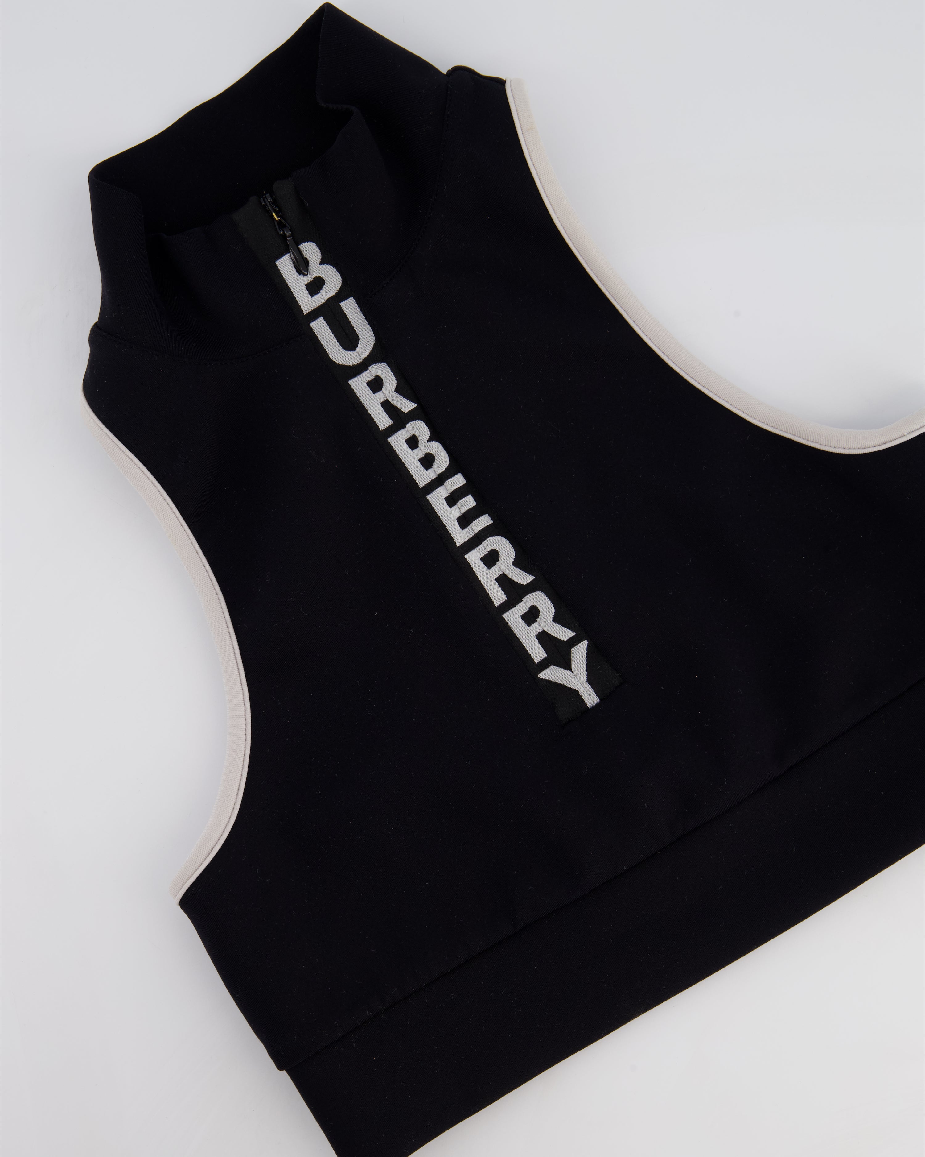 Burberry Black Tay Cropped Tank Top with Zip & Logo Detail Size XS (UK 6)