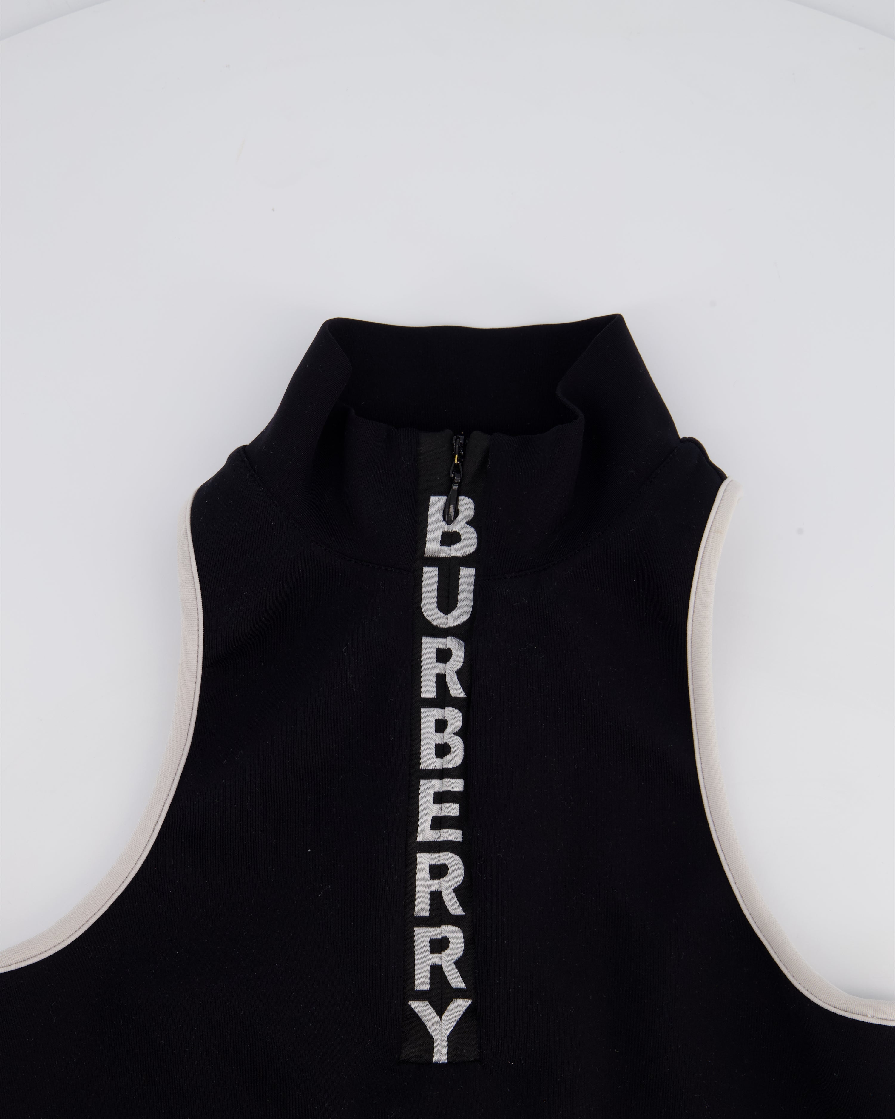 Burberry Black Tay Cropped Tank Top with Zip & Logo Detail Size XS (UK 6)