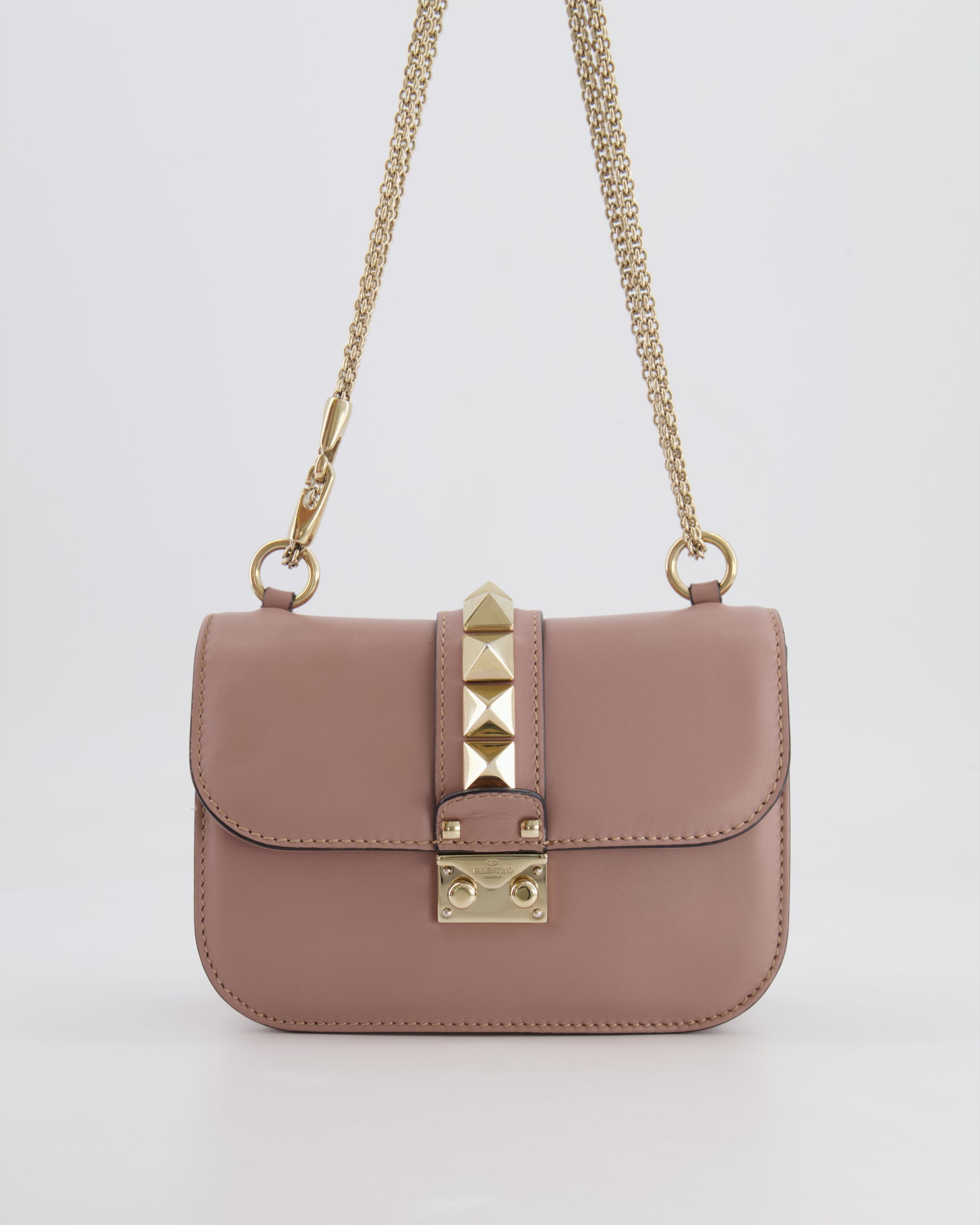 Valentino Beige Rockstud Bag with Gold Studs and Chain Detail