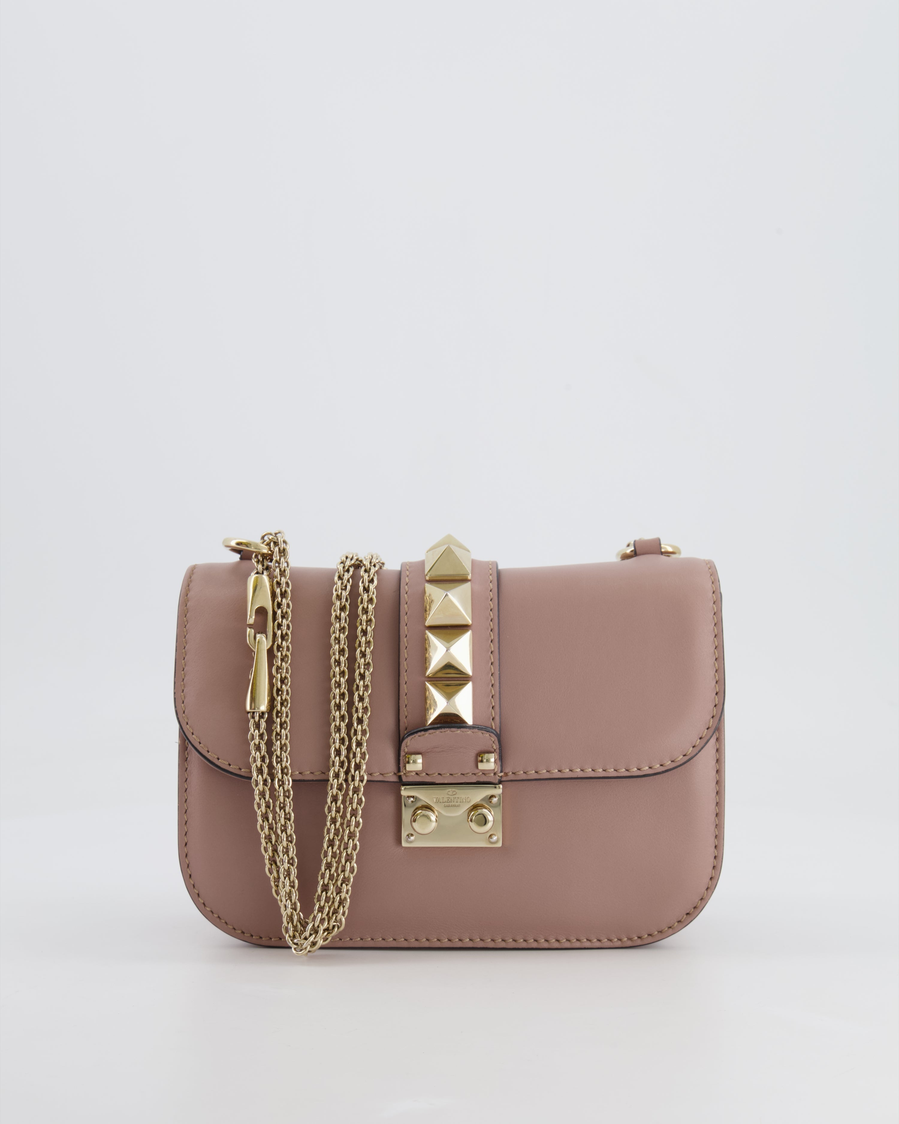 Valentino Beige Rockstud Bag with Gold Studs and Chain Detail
