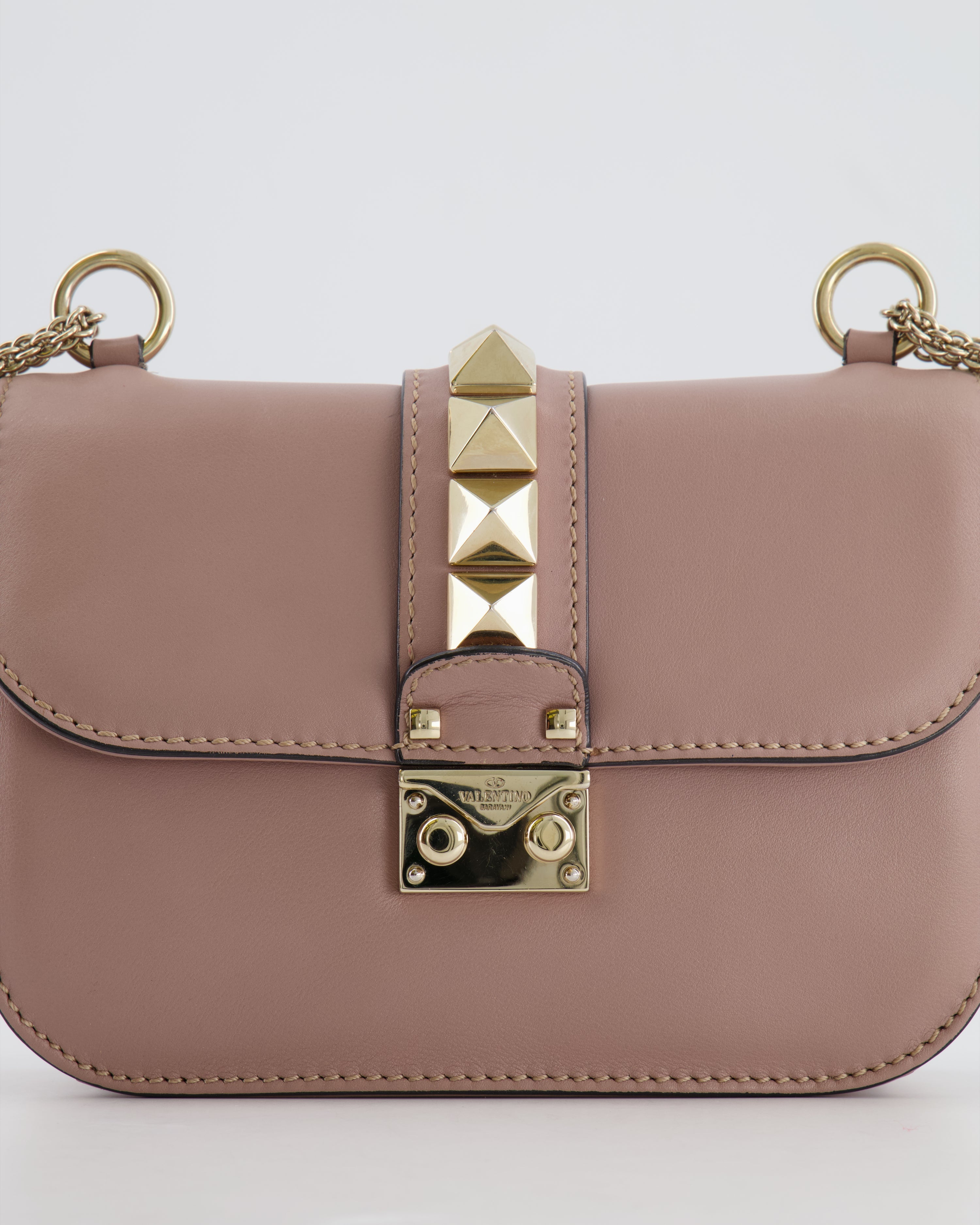Valentino Beige Rockstud Bag with Gold Studs and Chain Detail