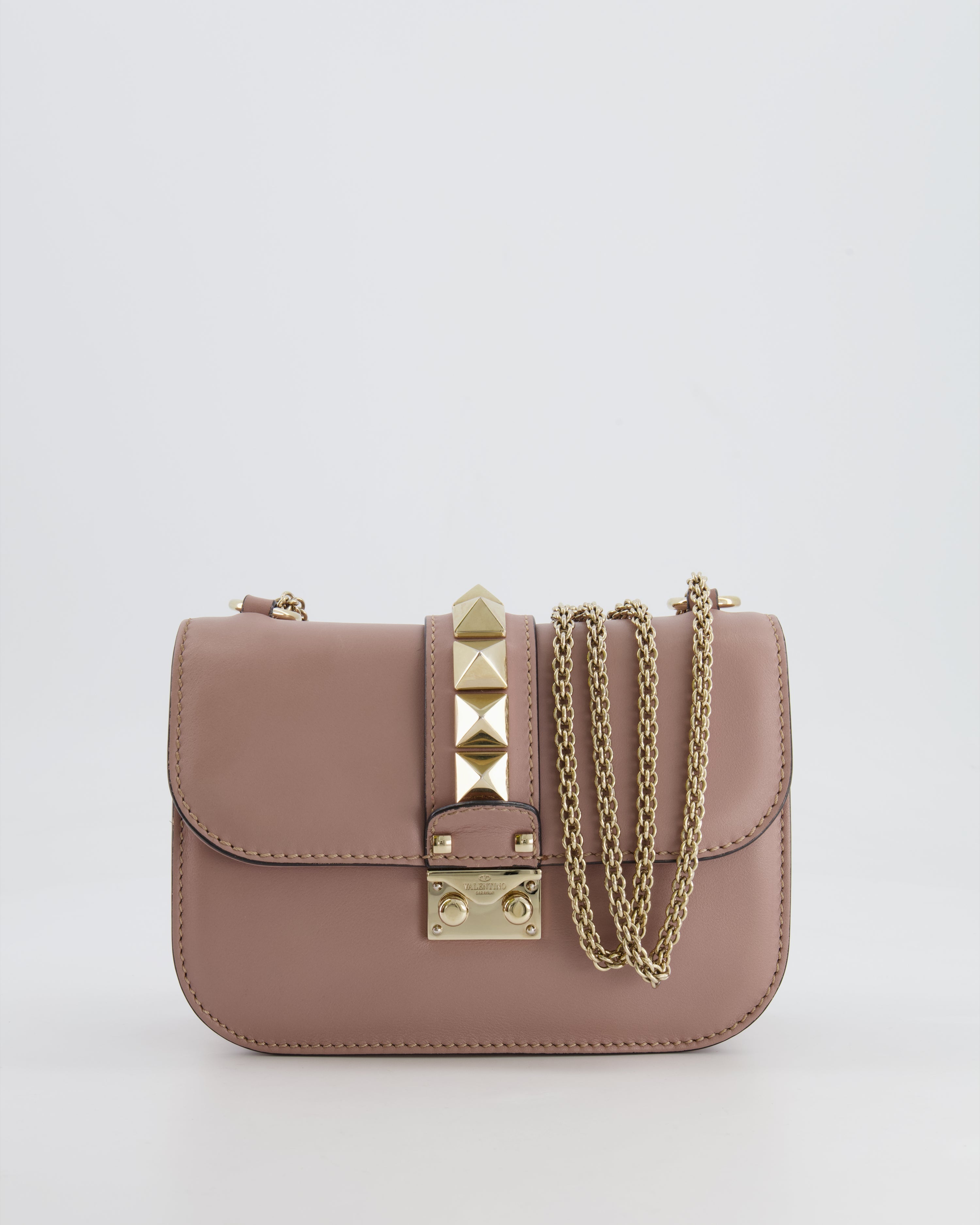 Valentino Beige Rockstud Bag with Gold Studs and Chain Detail