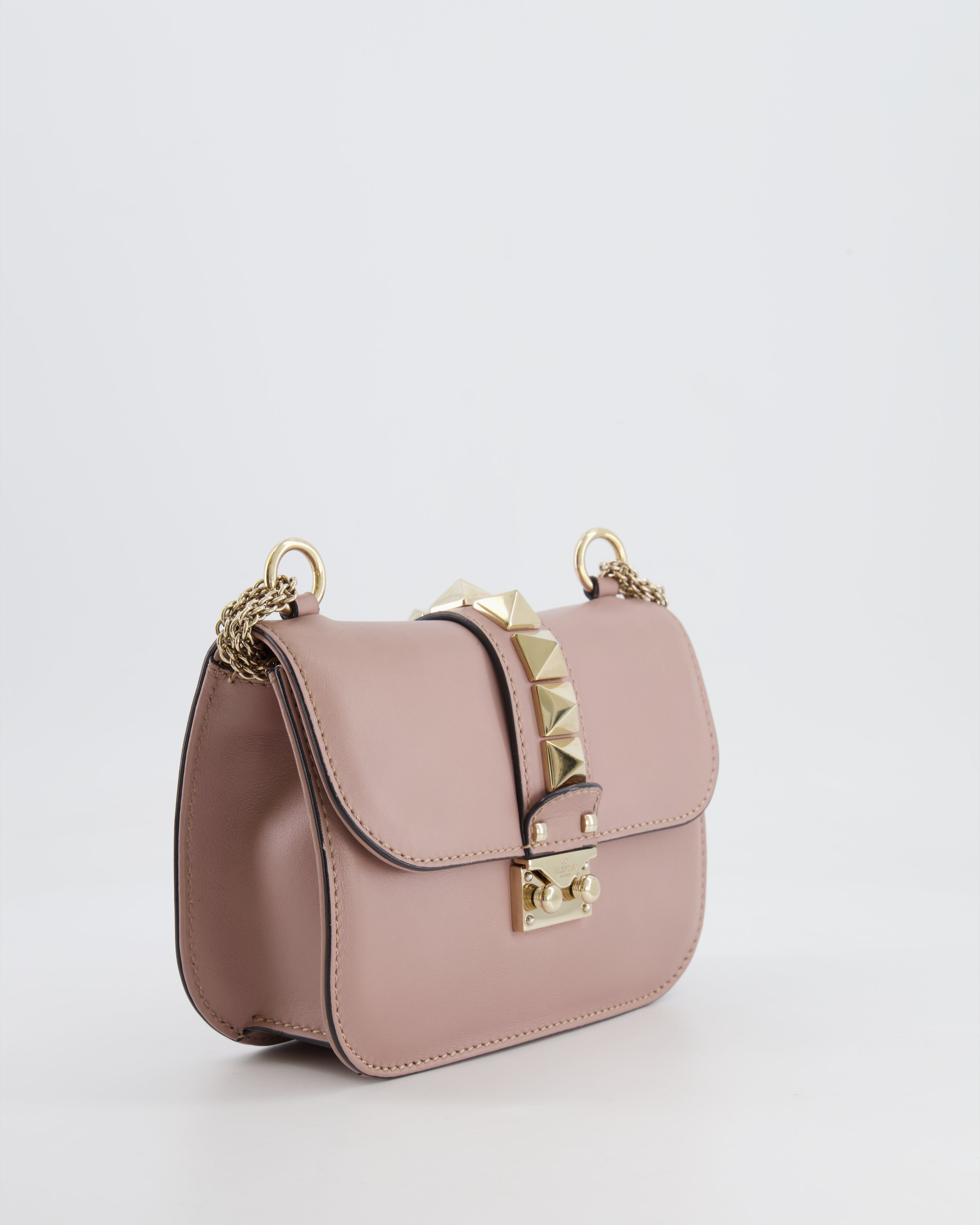 Valentino Beige Rockstud Bag with Gold Studs and Chain Detail