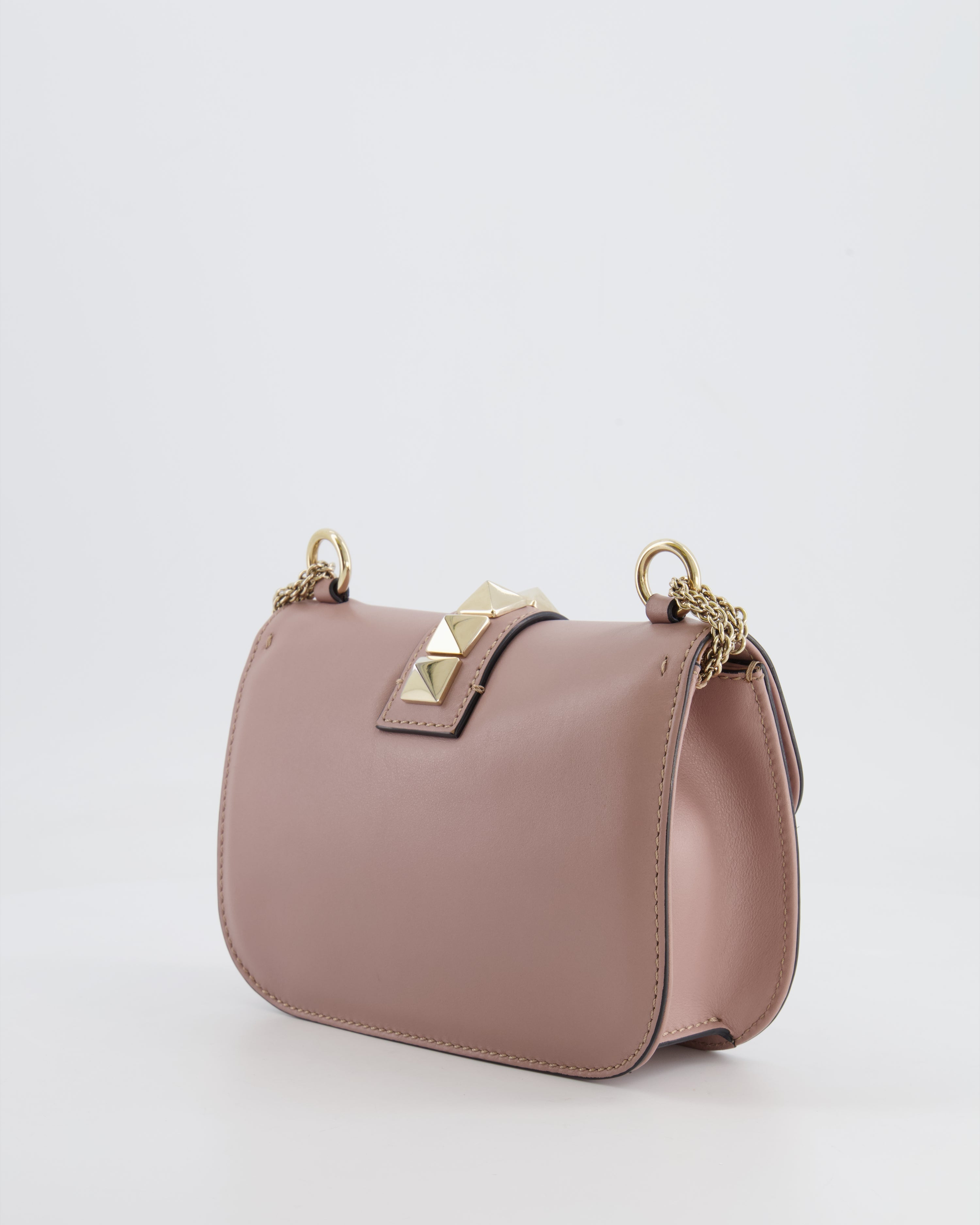 Valentino Beige Rockstud Bag with Gold Studs and Chain Detail