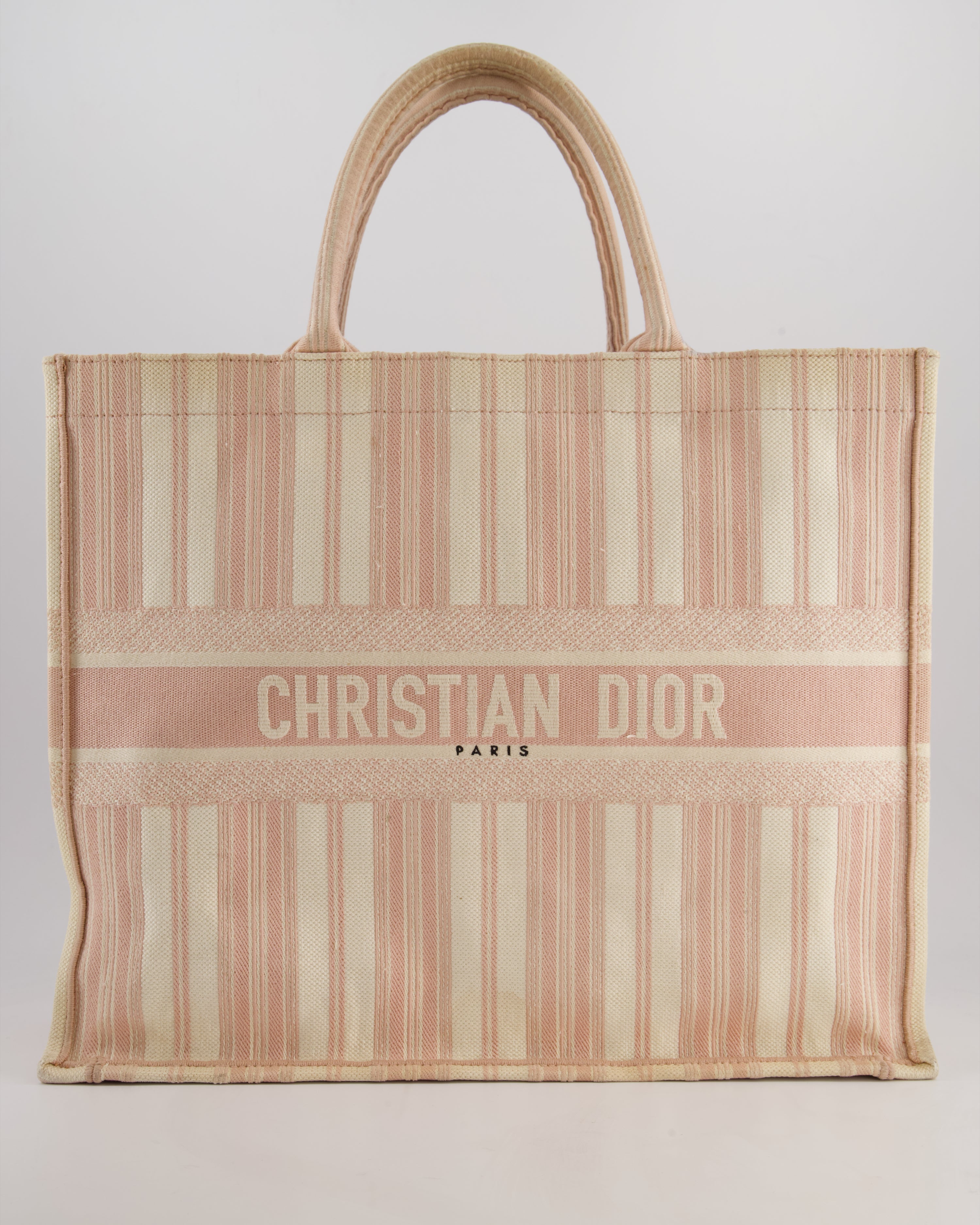 *FIRE PRICE* Christian Baby Pink and Cream Stripe St Tropez Canvas Large Book Tote Bag