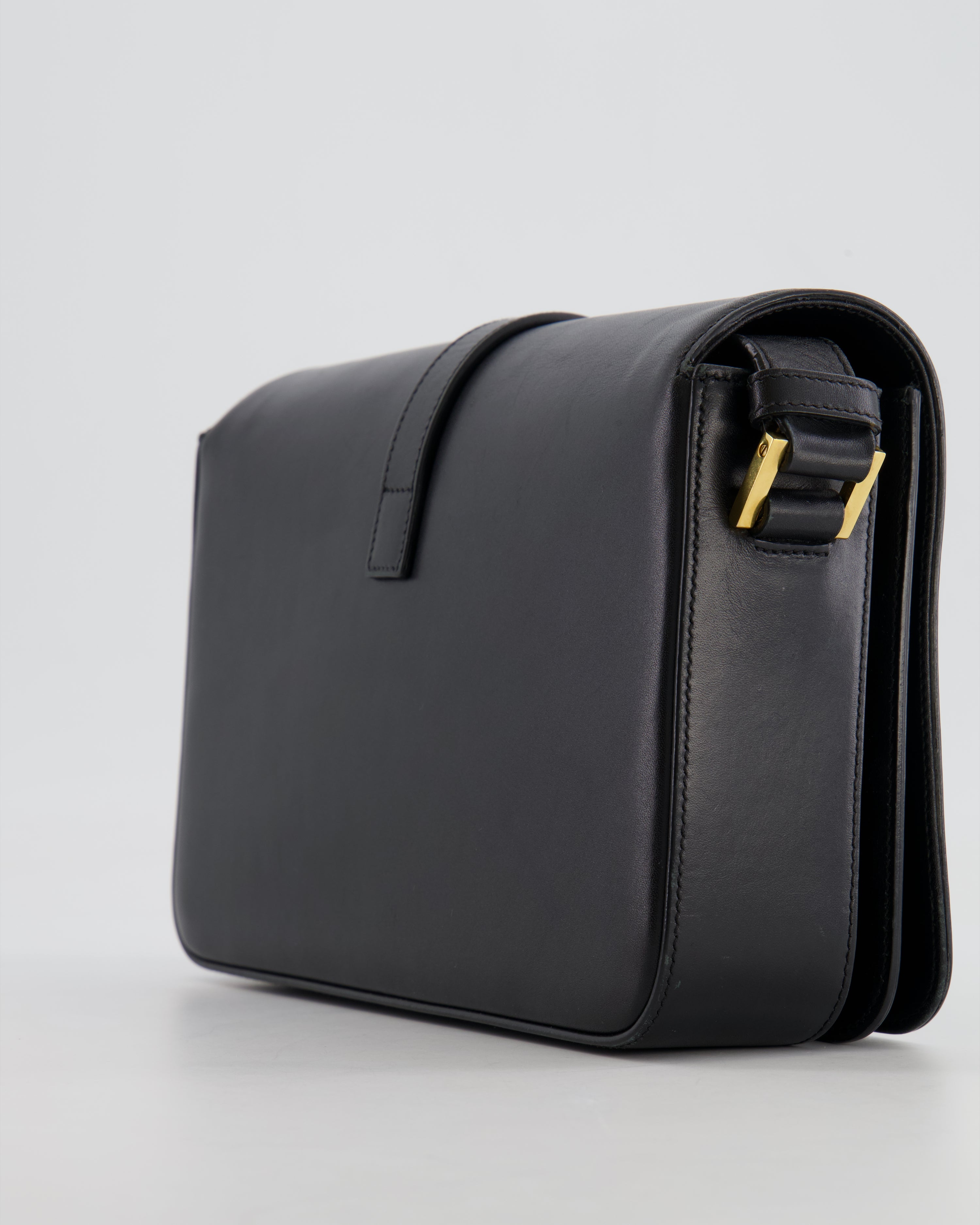 Saint Laurent Black Messenger Leather Bag with Gold Hardware