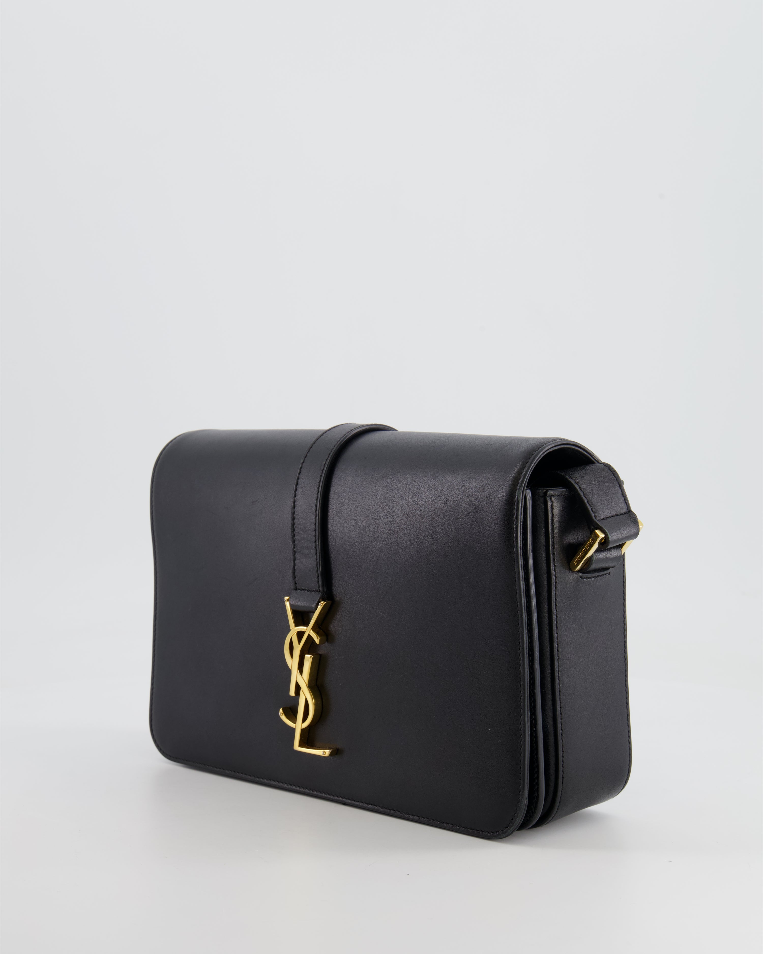 Saint Laurent Black Messenger Leather Bag with Gold Hardware