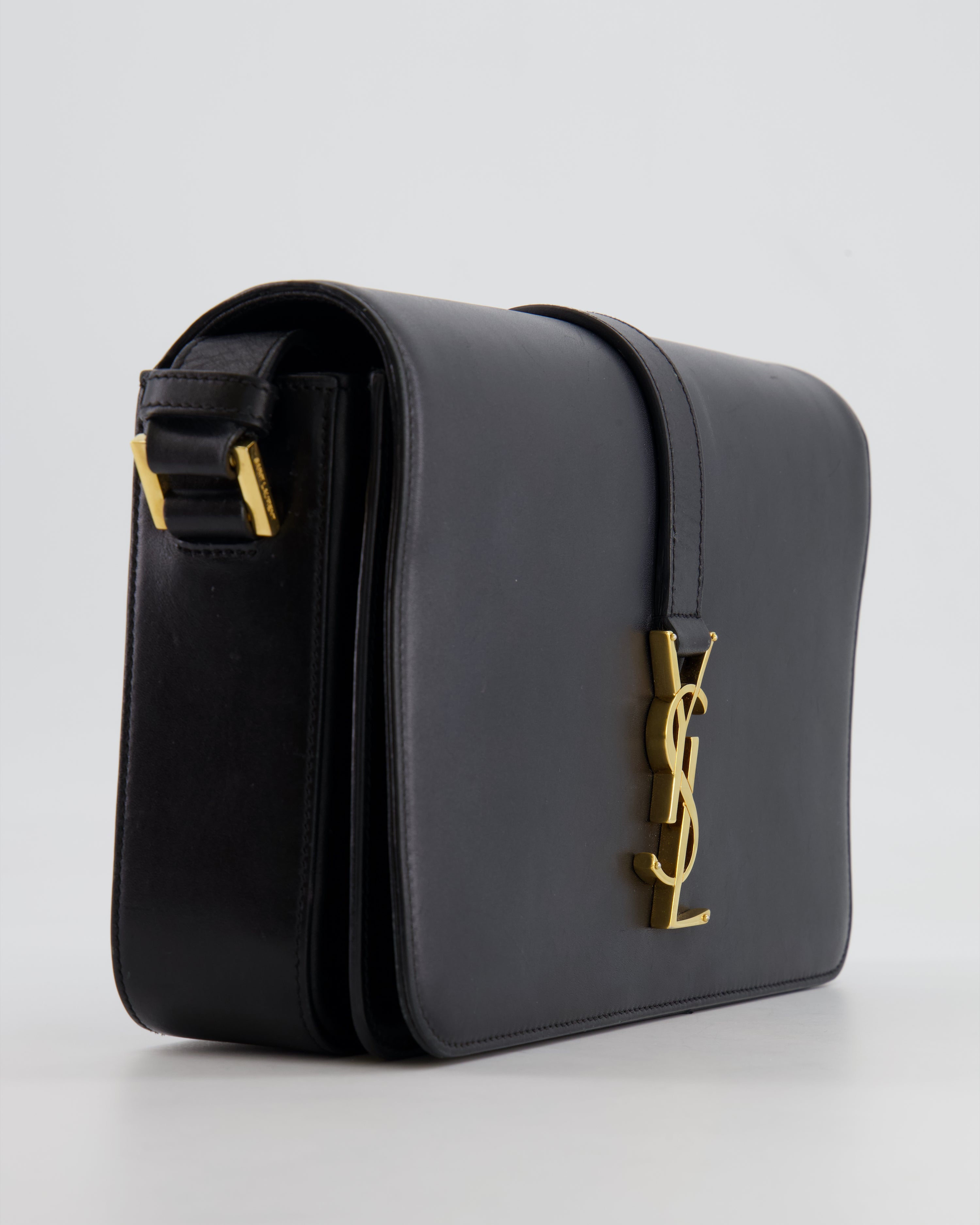 Saint Laurent Black Messenger Leather Bag with Gold Hardware