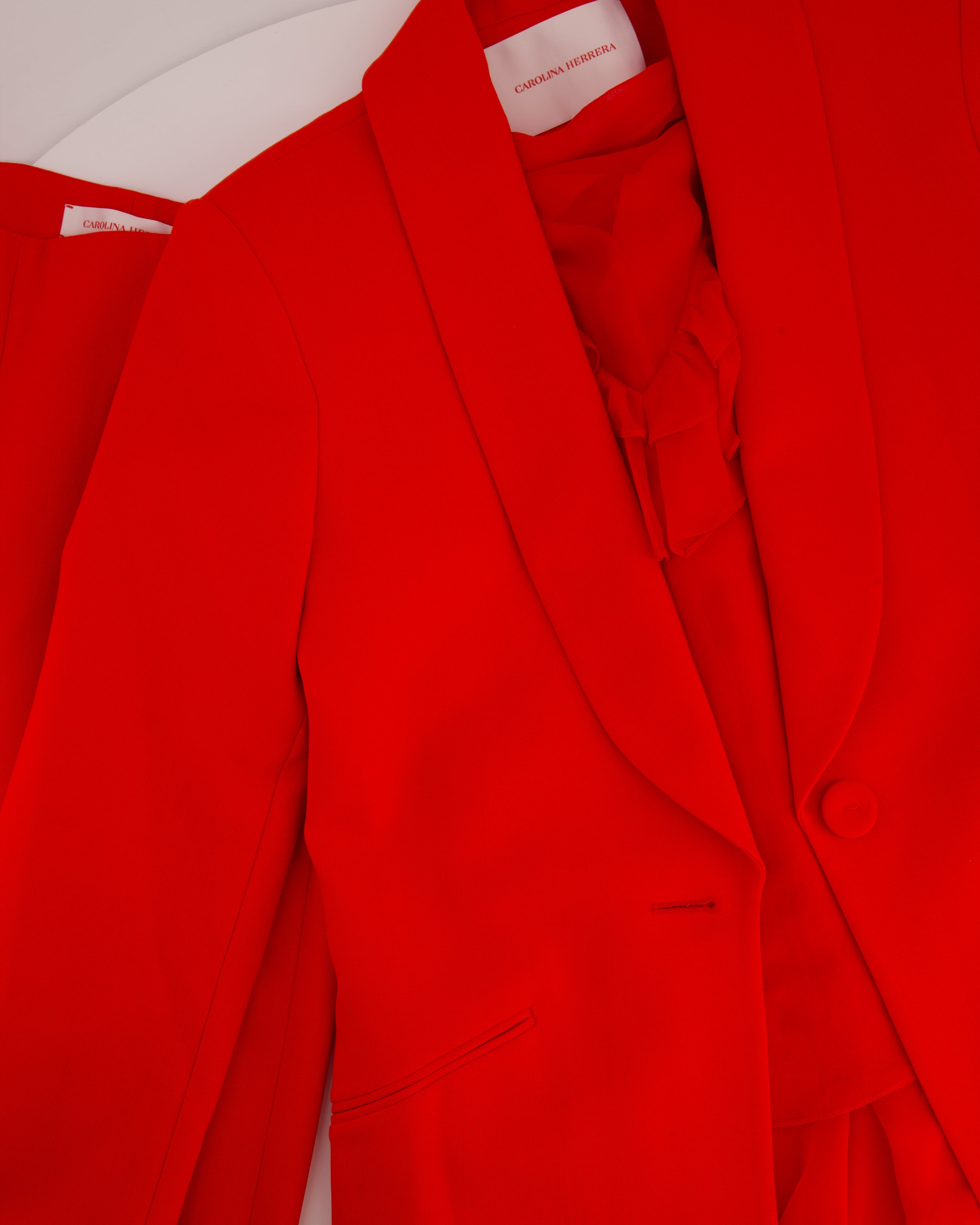 *CURRENT SEASON* Carolina Herrera Red Three Piece Trousers, Jacket and Blouse Set Size US 0 (UK 4)