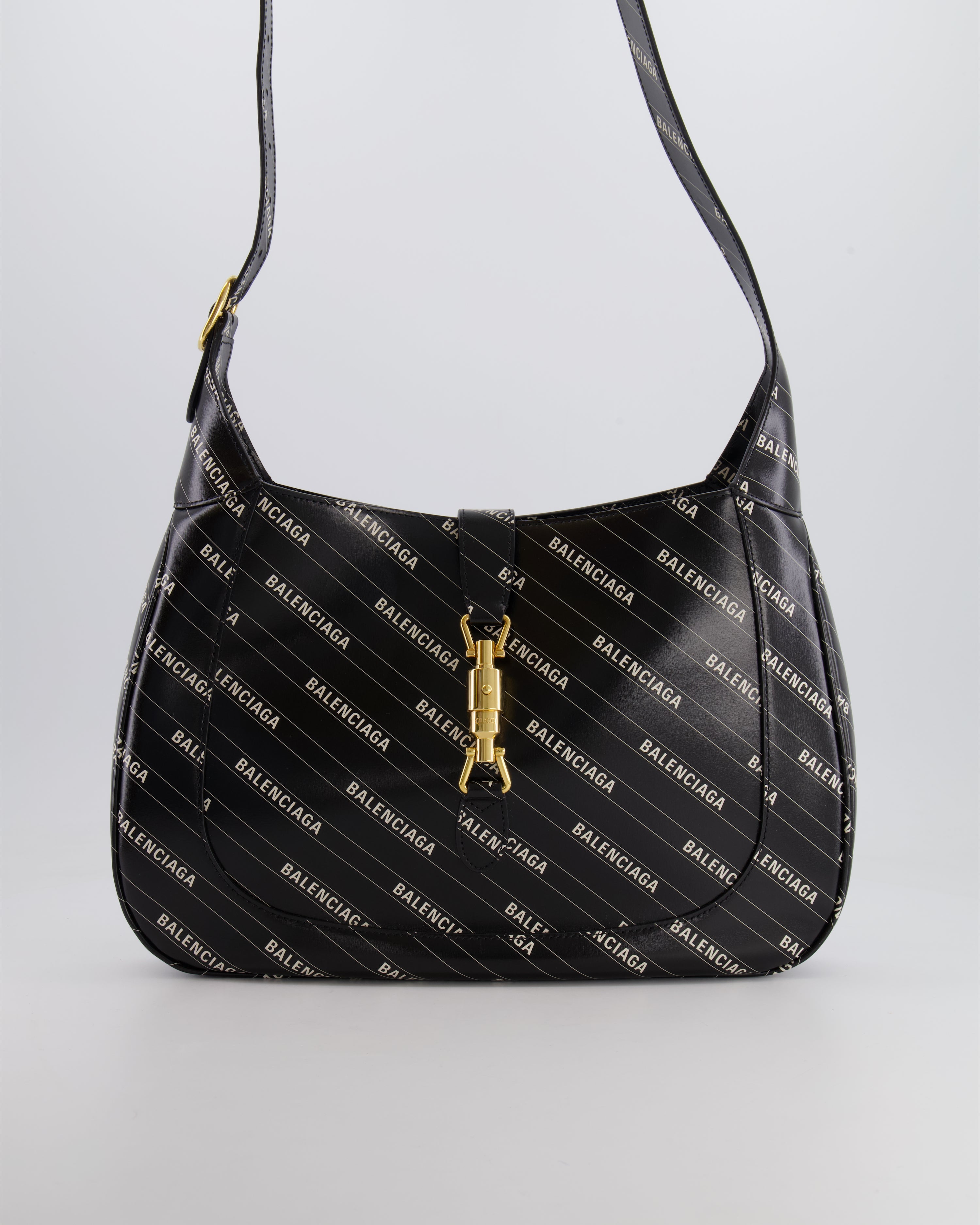 Gucci x Balenciaga Black and White Logo Jackie Large Bag with Gold Hardware RRP £3,090