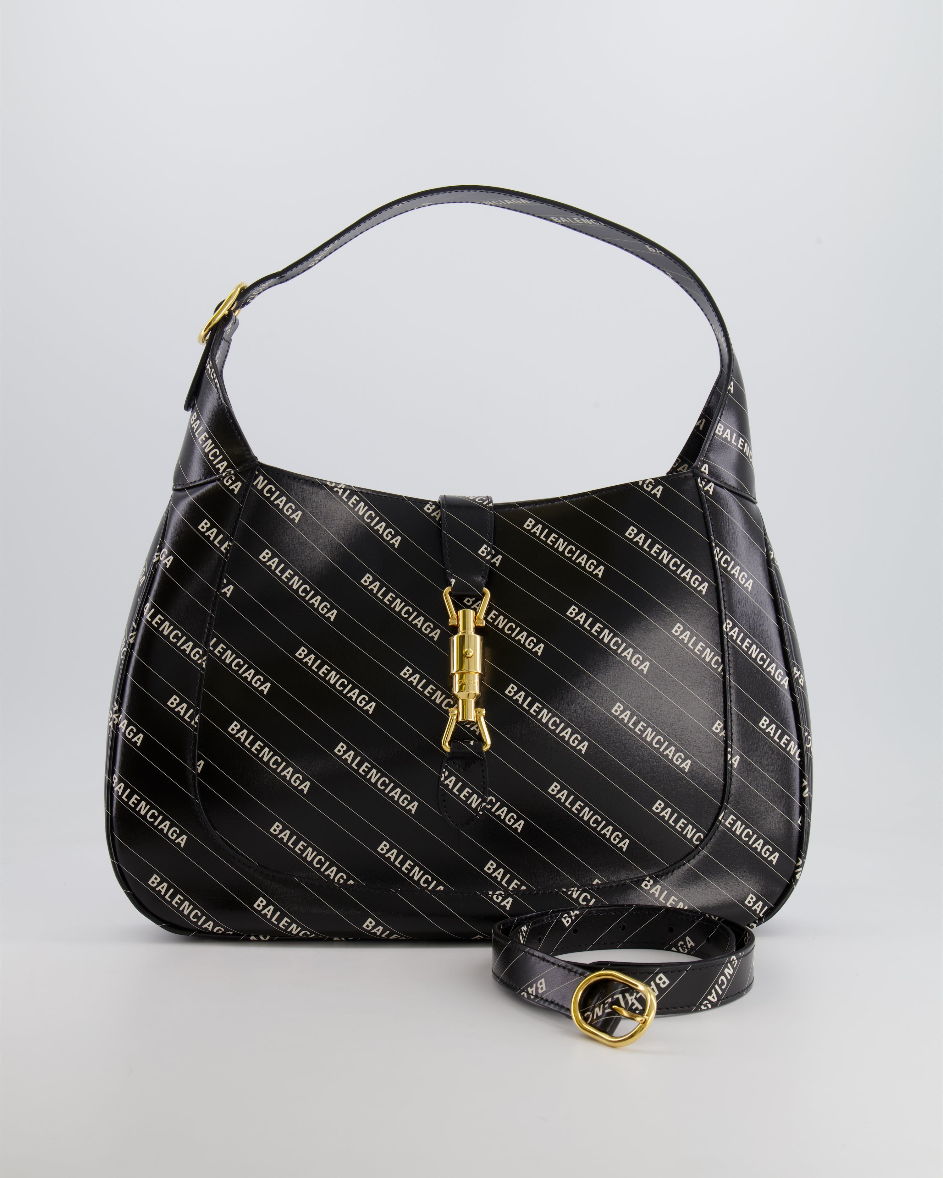 Gucci x Balenciaga Black and White Logo Jackie Large Bag with Gold Hardware RRP £3,090