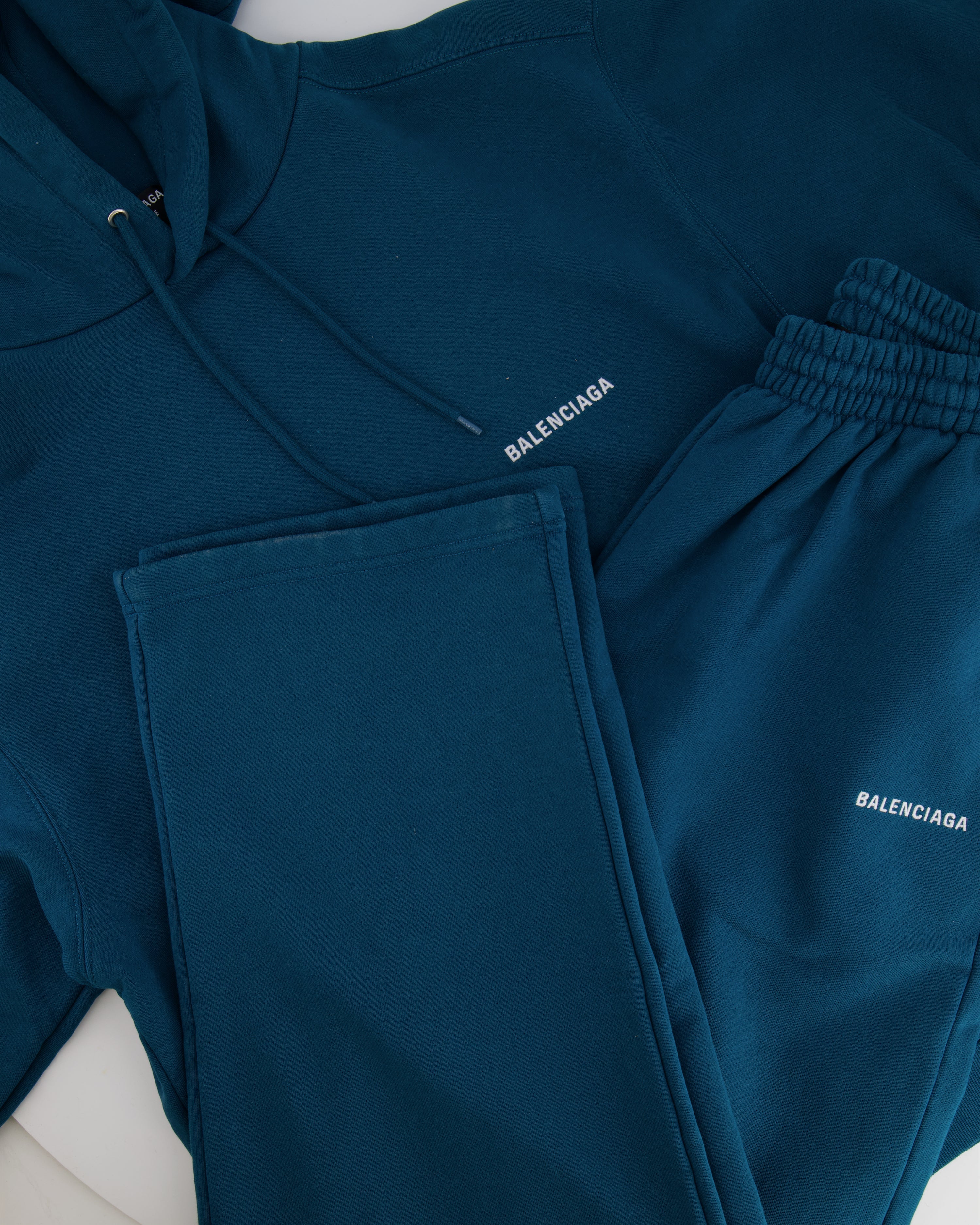 Balenciaga Unisex Petrol Blue Tracksuit Set with White Embroidered Logo Detail Size XS/S (UK6/8) RRP £1,250