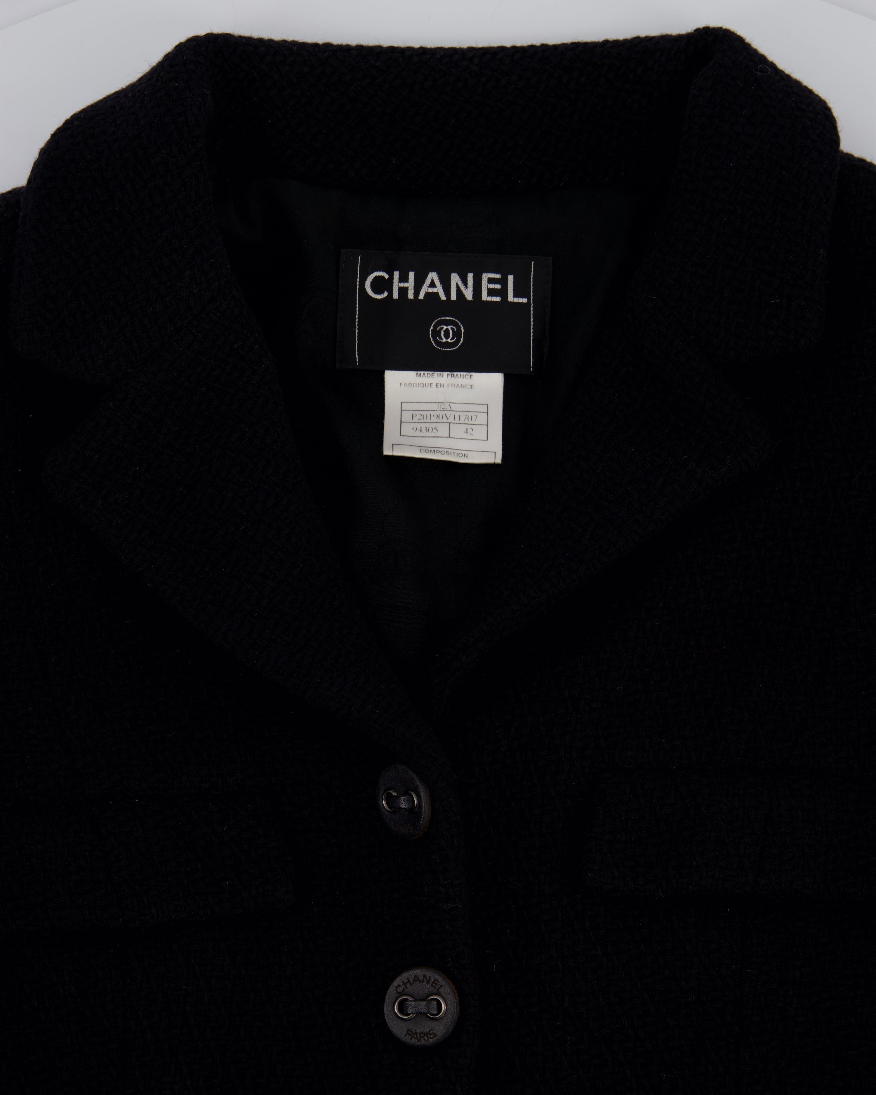 *FIRE PRICE* Chanel 02A Black Wool Jacket with Zips on The Sleeves & Leather Buttons Size FR 42 (UK 14)